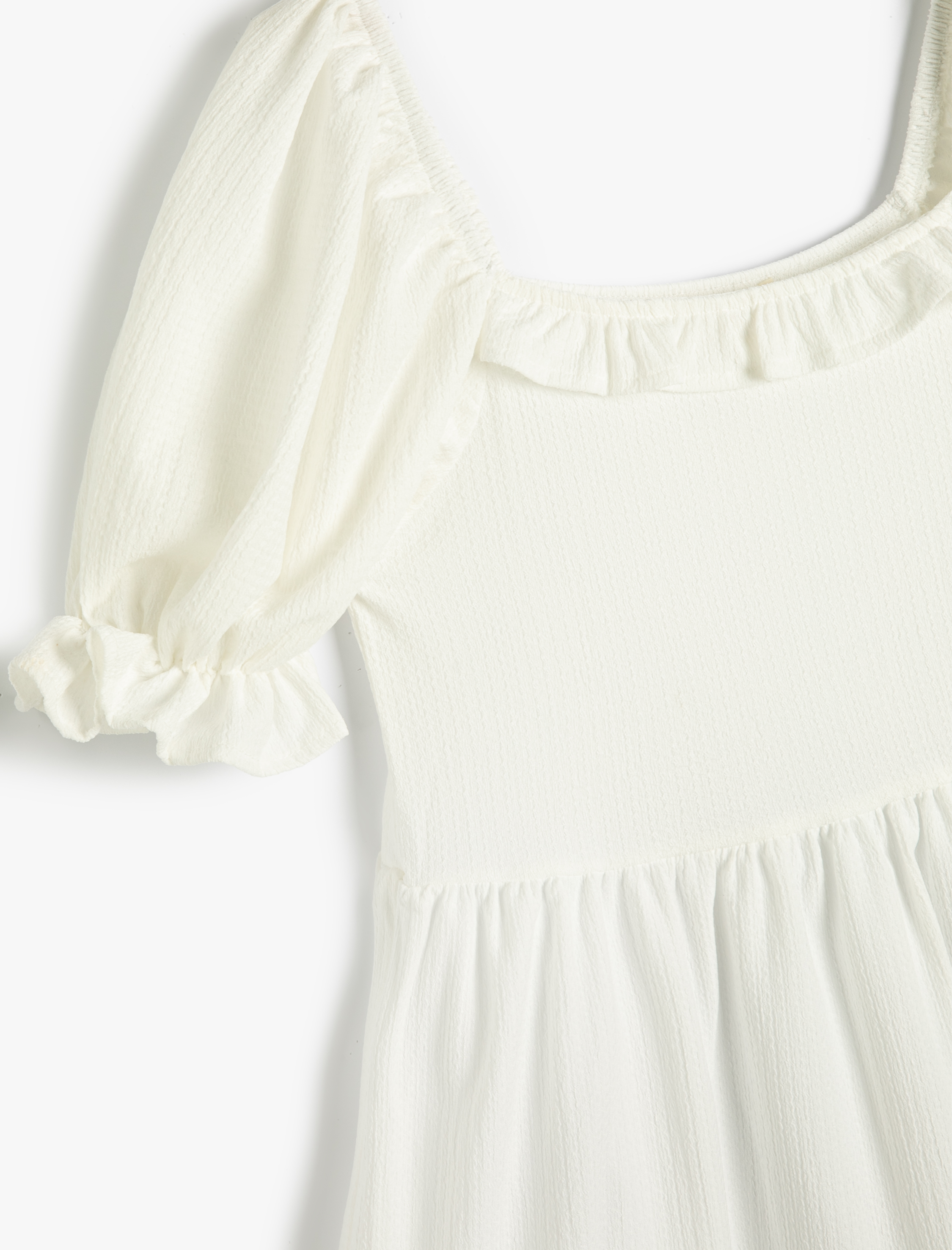  Kız Çocuk Elbise Kısa Kollu Fırfırlı Midi Boy Kare Yaka