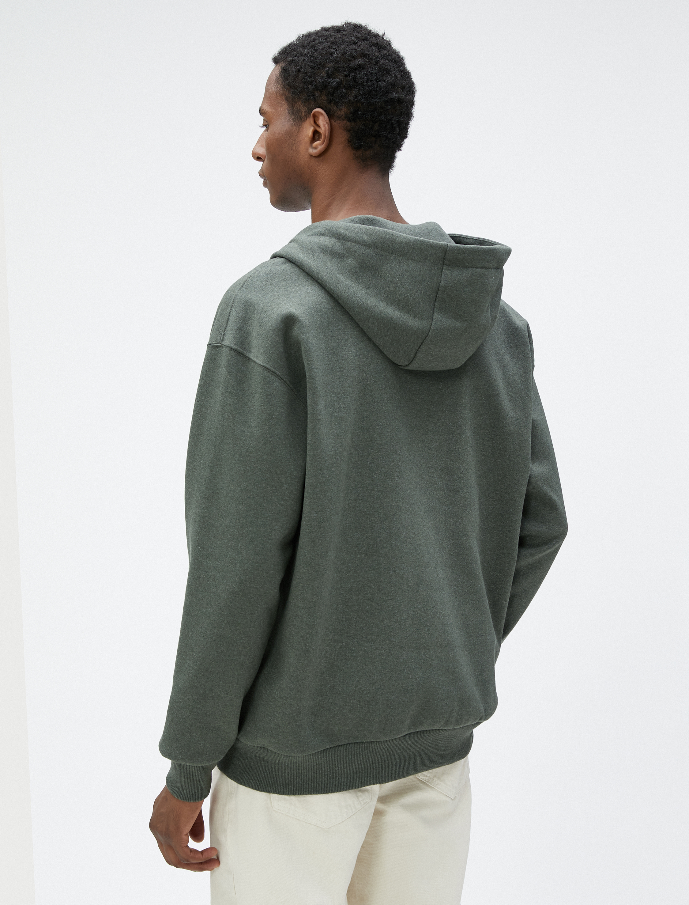   Oversize Fermuarlı Sweatshirt Kapşonlu Cep Detaylı Etiket Baskılı Şardonlu