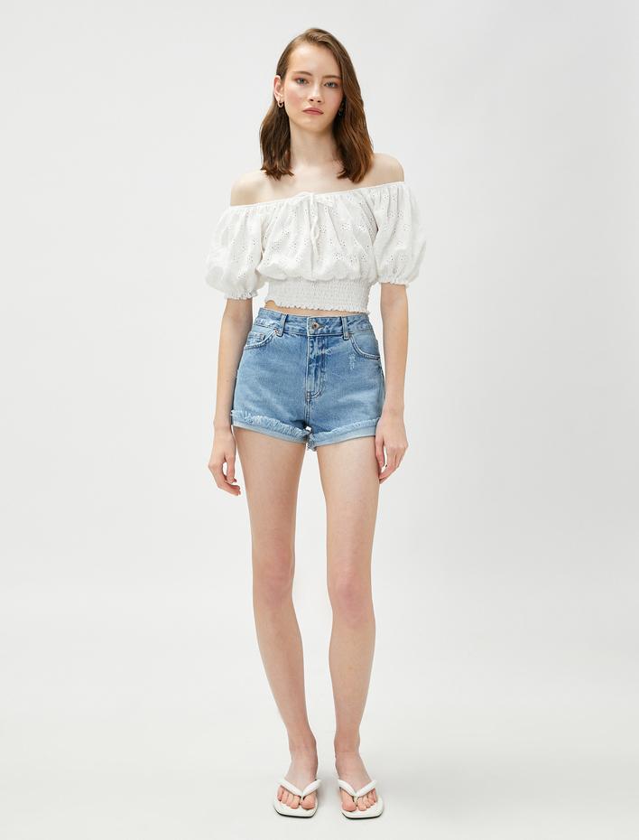  Crop Bluz Fisto Gipeli Omzu Açık