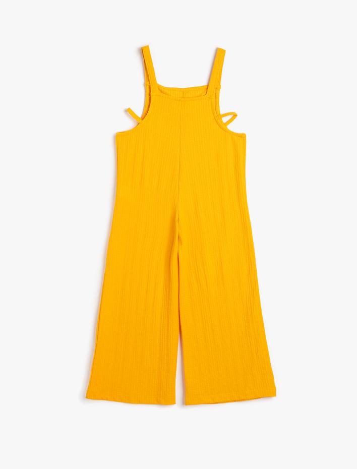 Kız Çocuk Tulum Tam Boy Pencere Detaylı Askılı Bol Kalıp