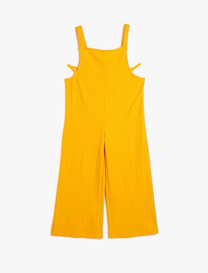 Kız Çocuk Tulum Tam Boy Pencere Detaylı Askılı Bol Kalıp