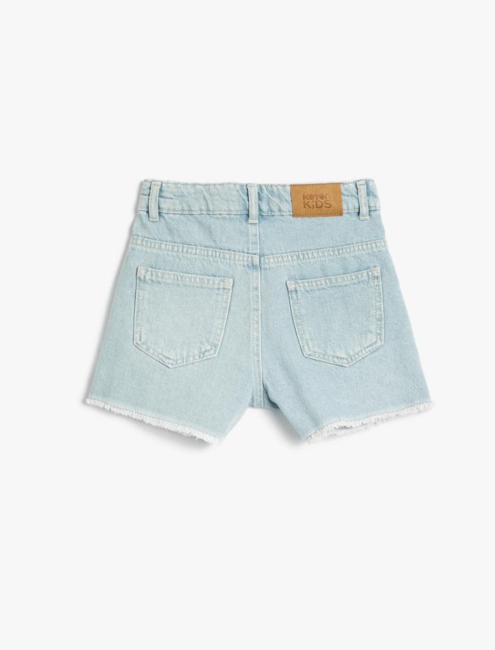 Kız Çocuk Kot Şort Kelebek Aplike Detaylı Cepli Pamuklu