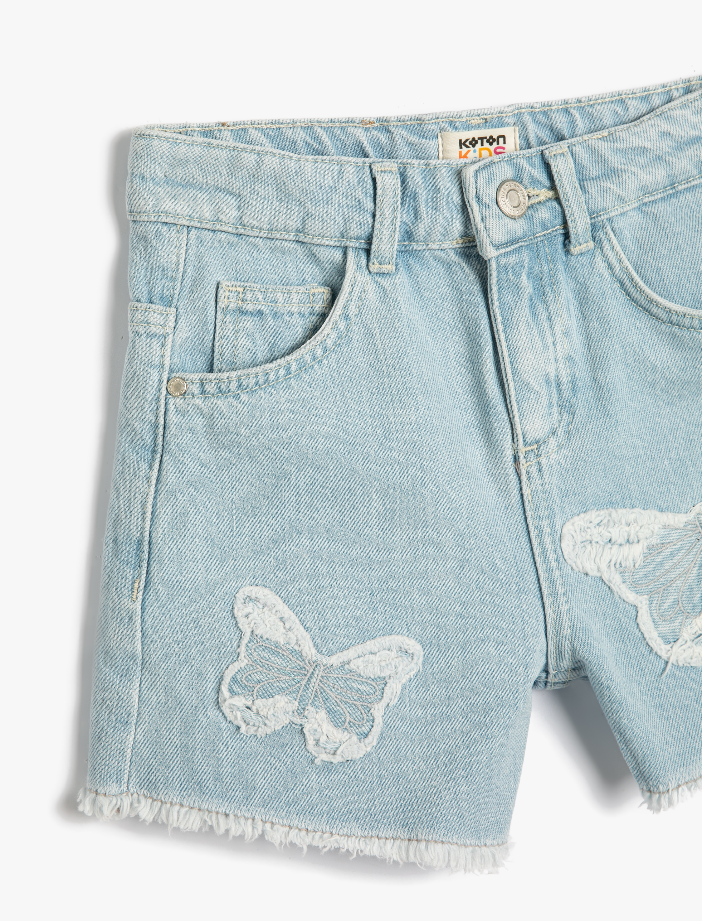  Kız Çocuk Kot Şort Kelebek Aplike Detaylı Cepli Pamuklu