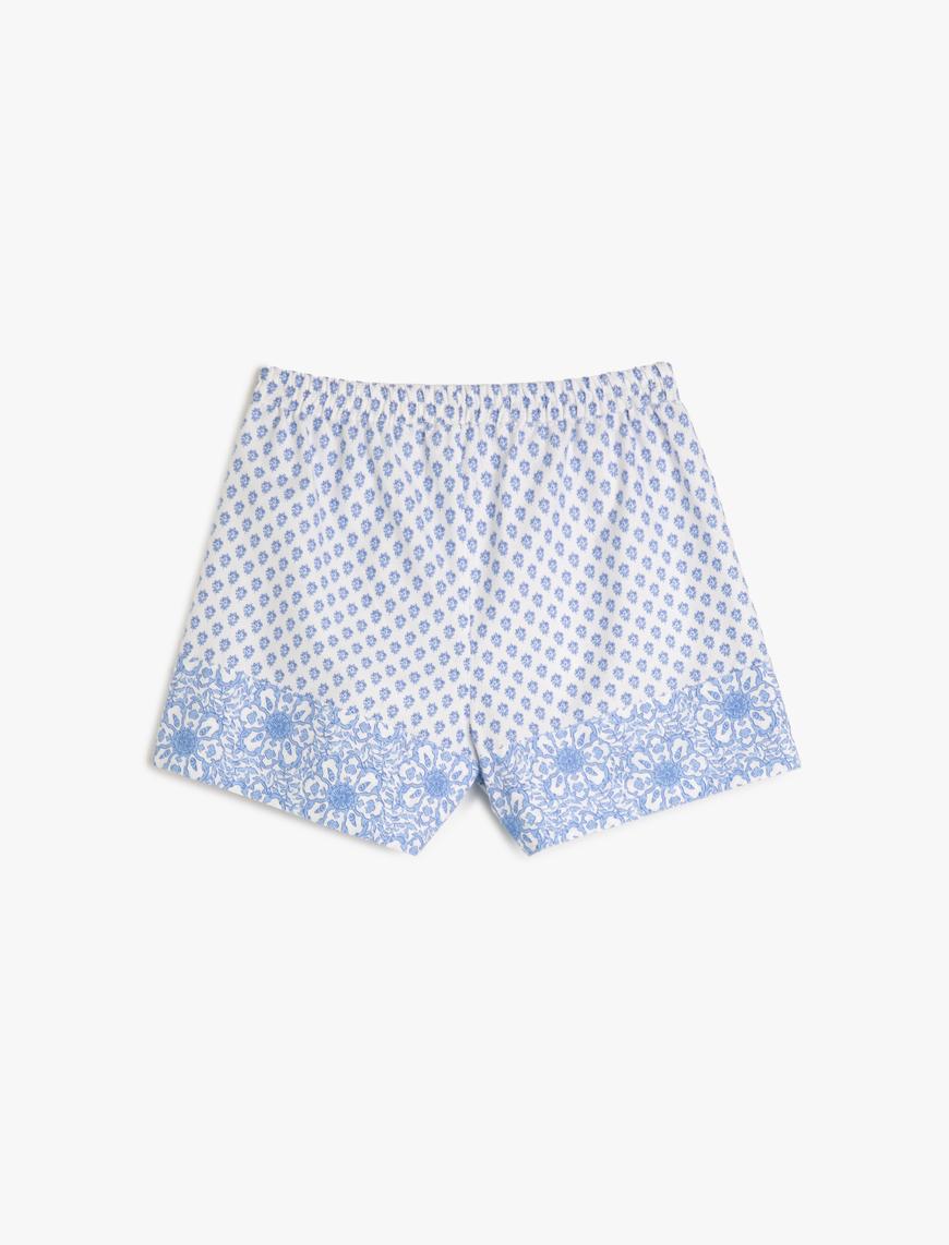   Pijama Altı Şort Çiçekli Beli Lastikli Pamuklu