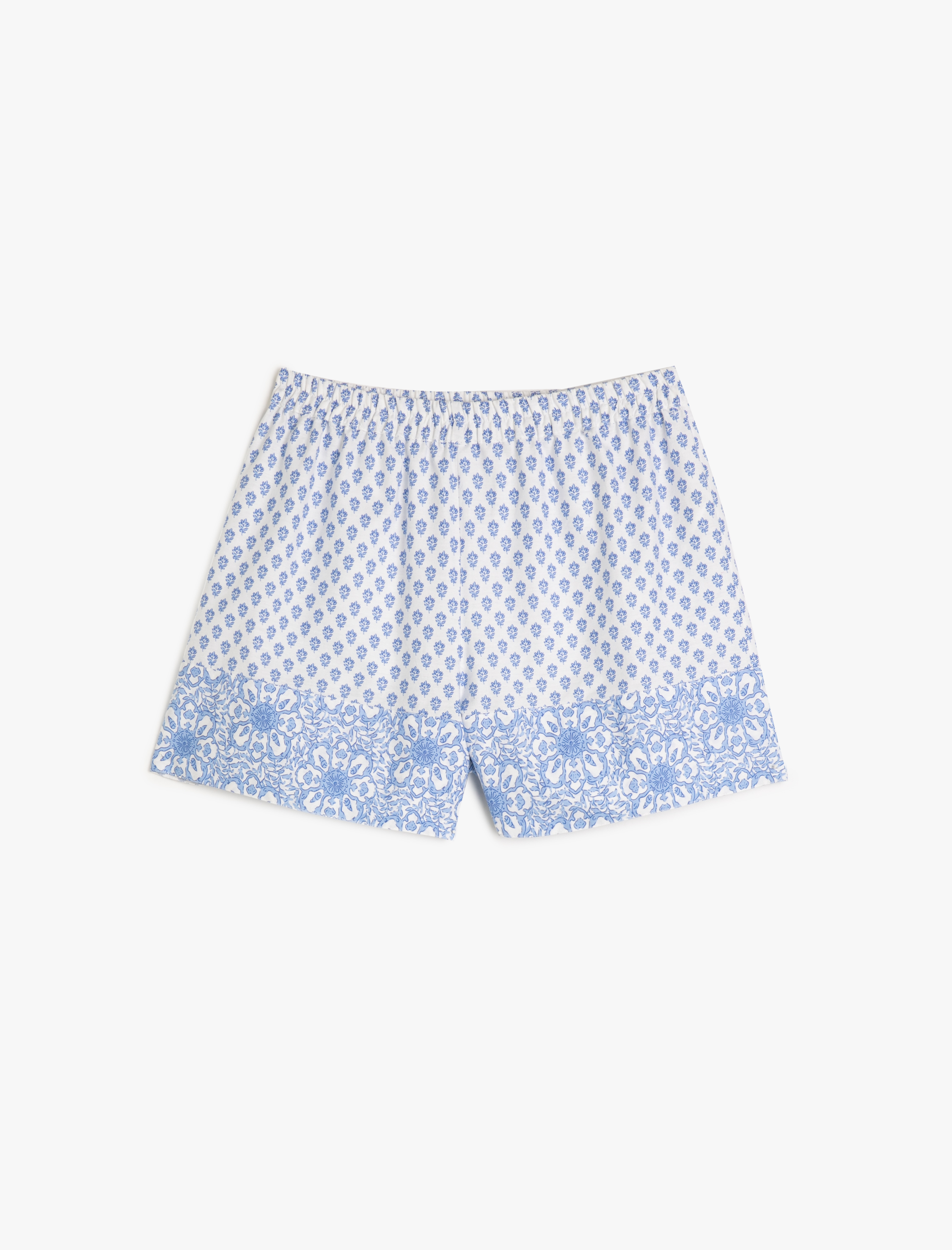   Pijama Altı Şort Çiçekli Beli Lastikli Pamuklu