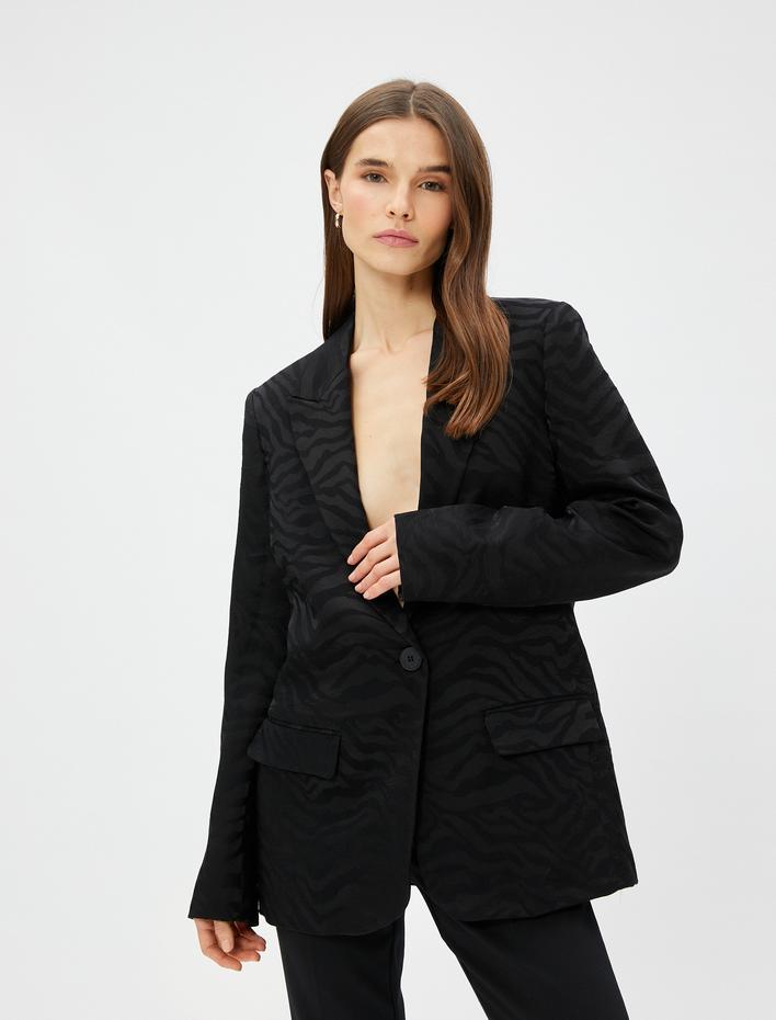  Zebra Desenli Oversize Blazer Ceket Tek Düğmeli