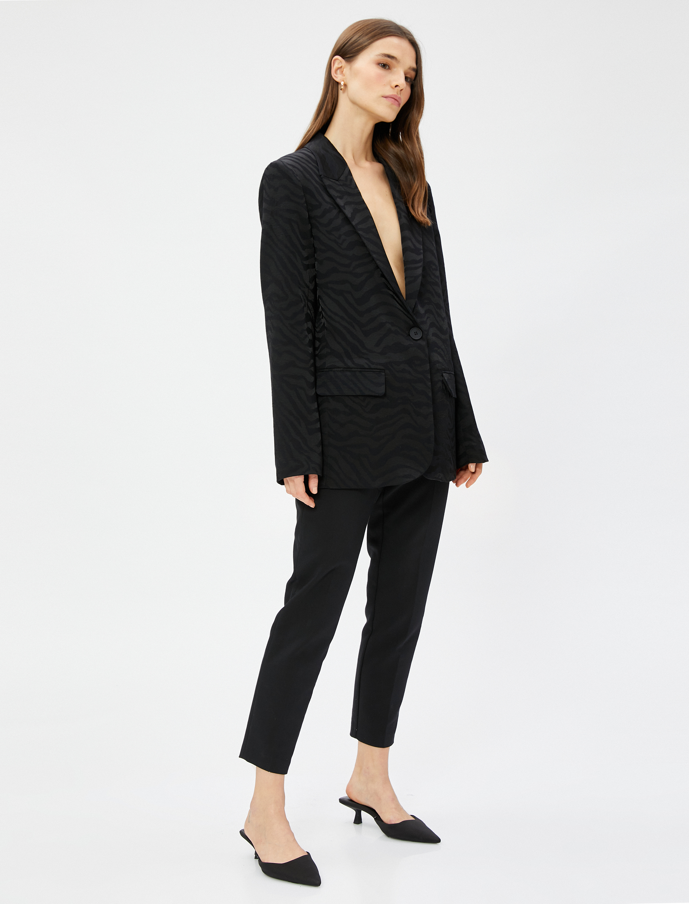 Zebra Desenli Oversize Blazer Ceket Tek Düğmeli