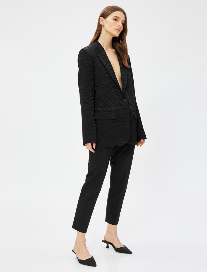  Zebra Desenli Oversize Blazer Ceket Tek Düğmeli
