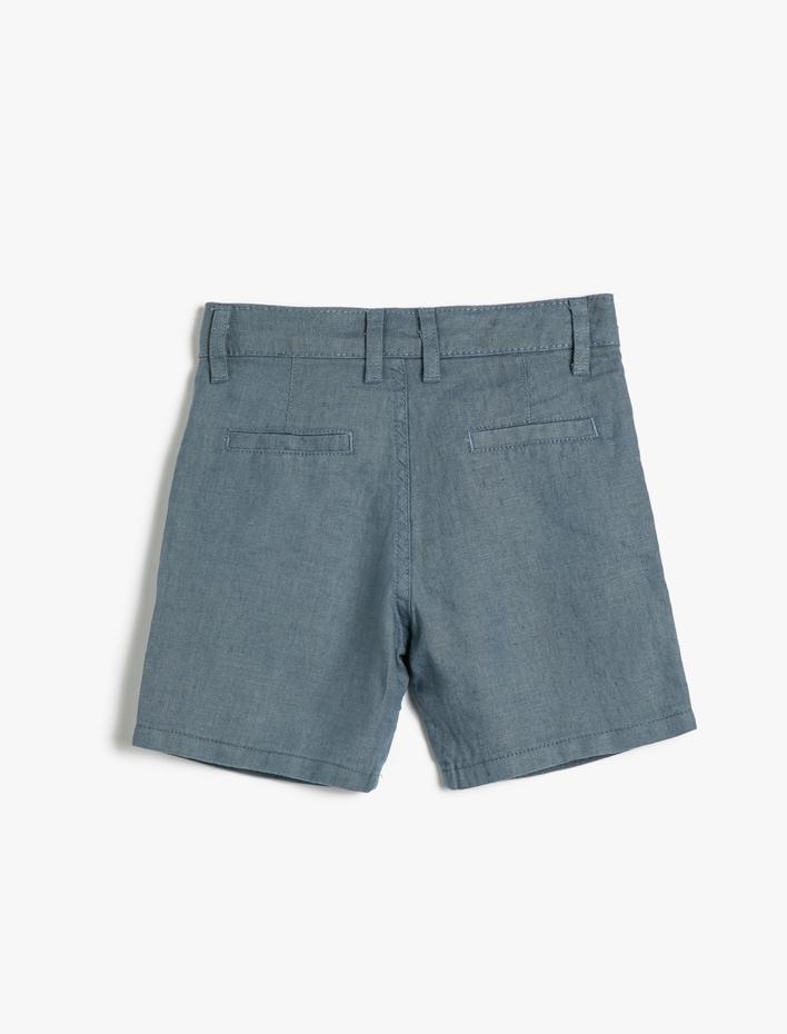Erkek Çocuk Keten Şort Cepli Düğmeli