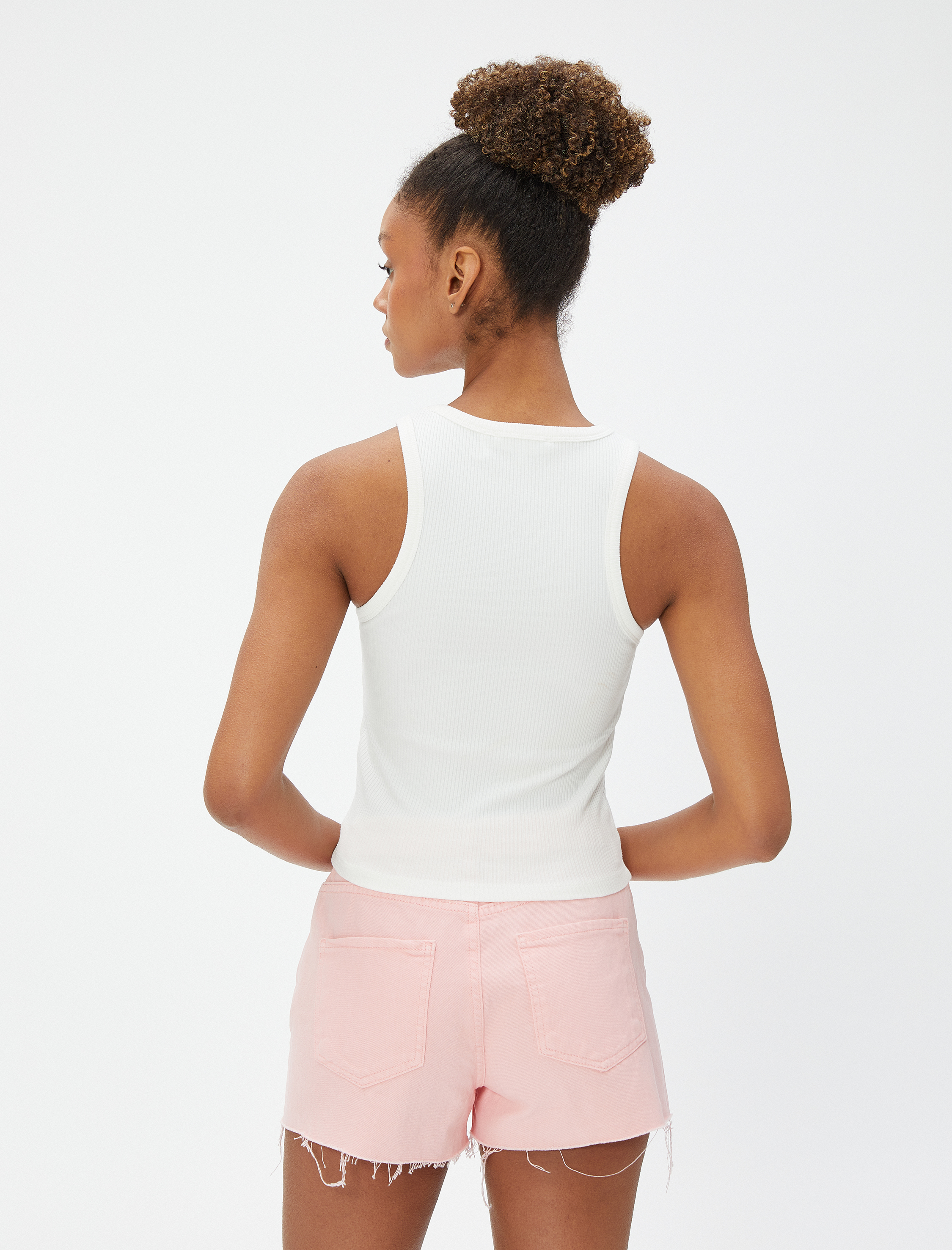   Halter Yaka Fitilli Atlet Basic Biye Detaylı Pamuklu