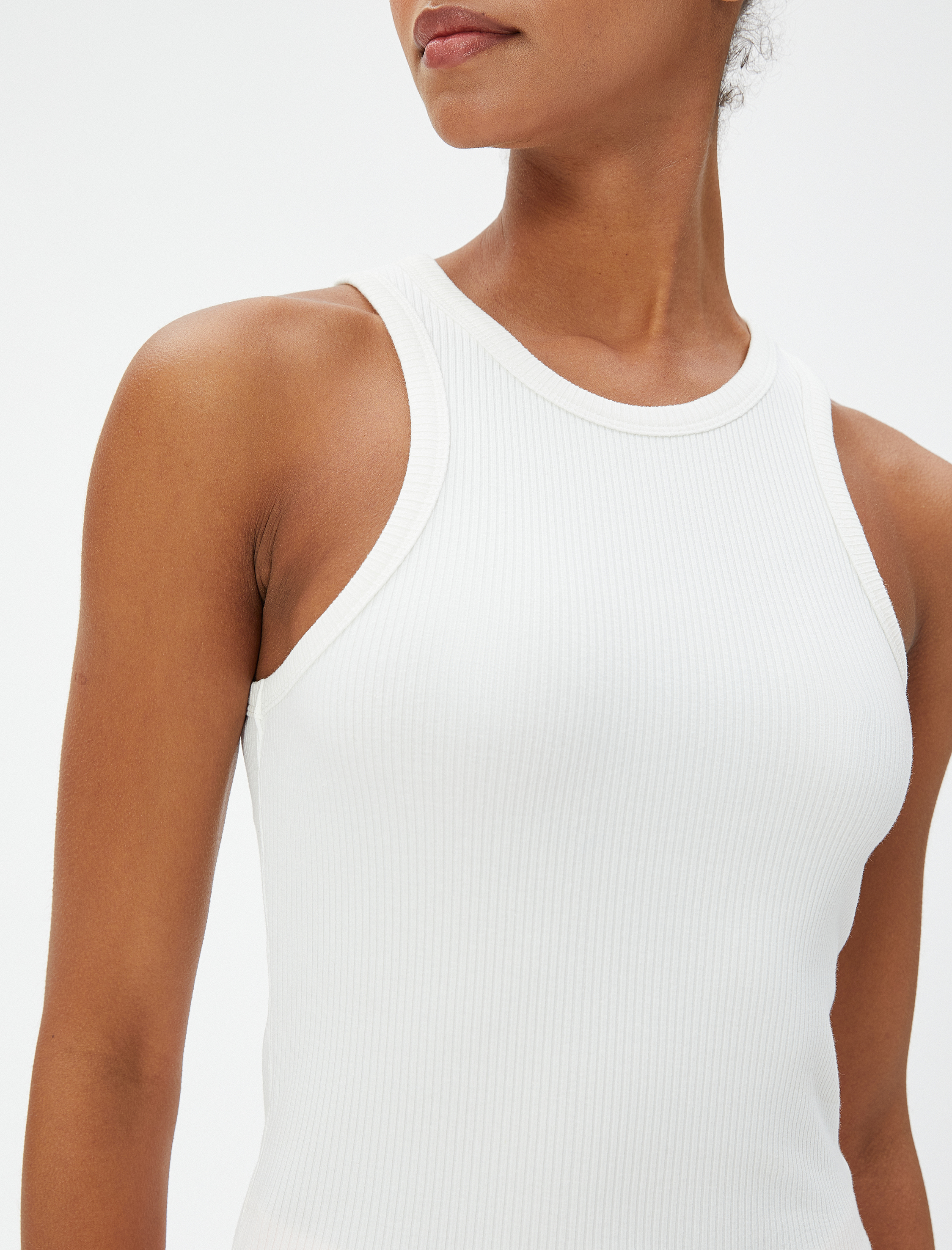   Halter Yaka Fitilli Atlet Basic Biye Detaylı Pamuklu