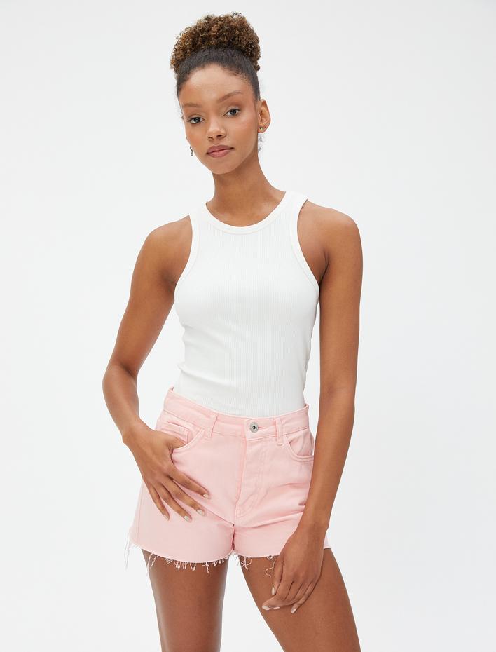  Halter Yaka Fitilli Atlet Basic Biye Detaylı Pamuklu