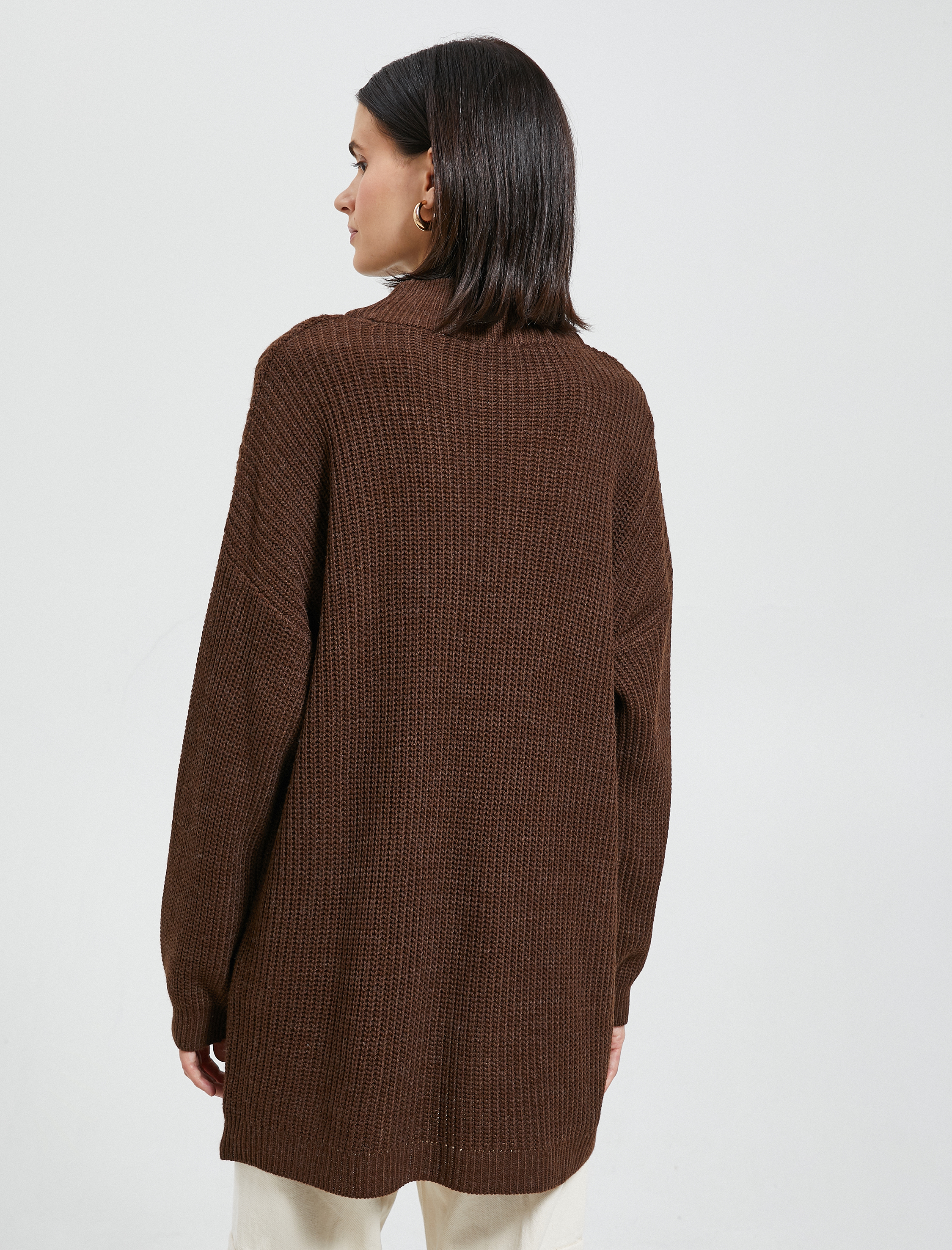   Oversize Yarım Balıkçı Yaka Kazak Akrilik Kaşmir Dokulu