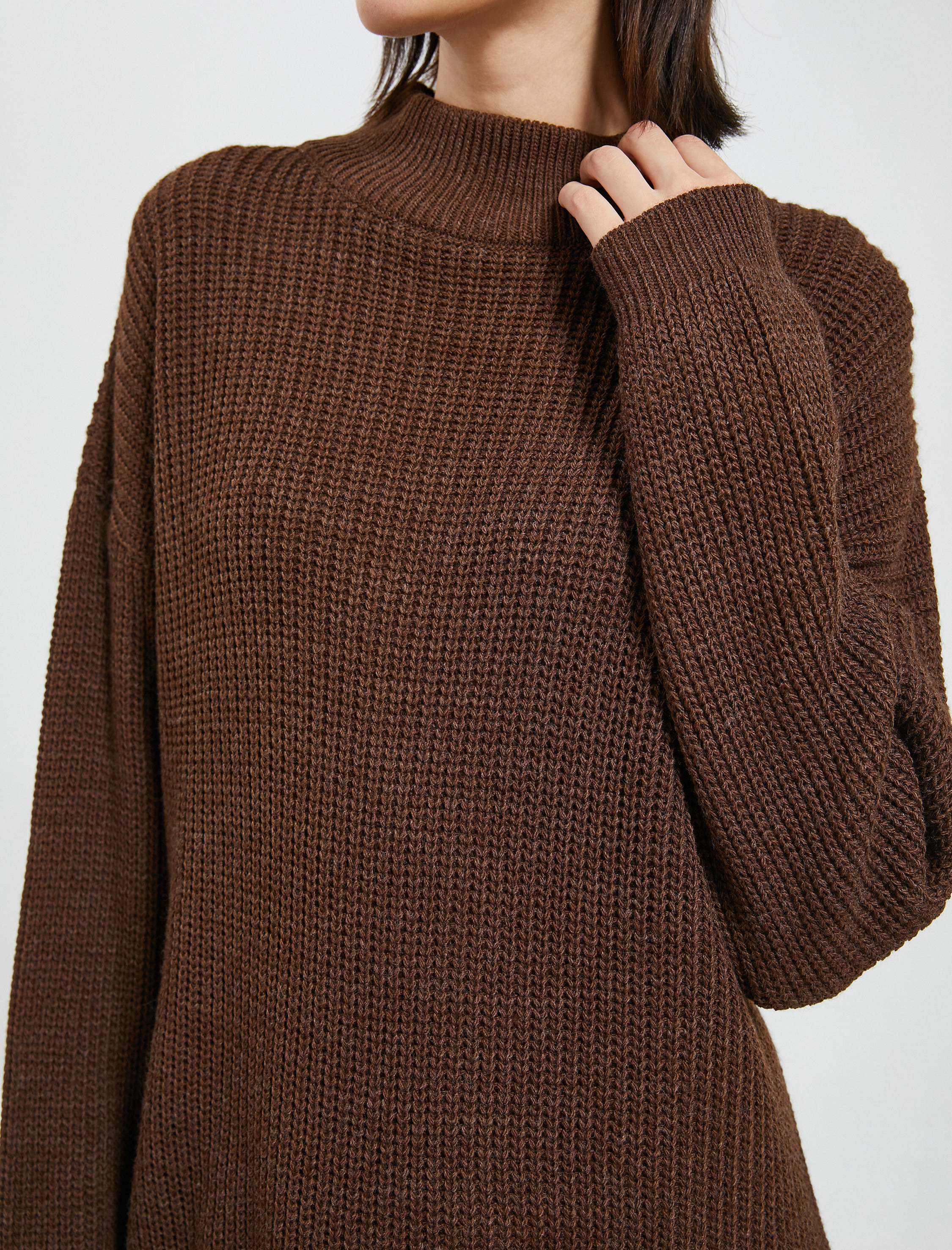   Oversize Yarım Balıkçı Yaka Kazak Akrilik Kaşmir Dokulu