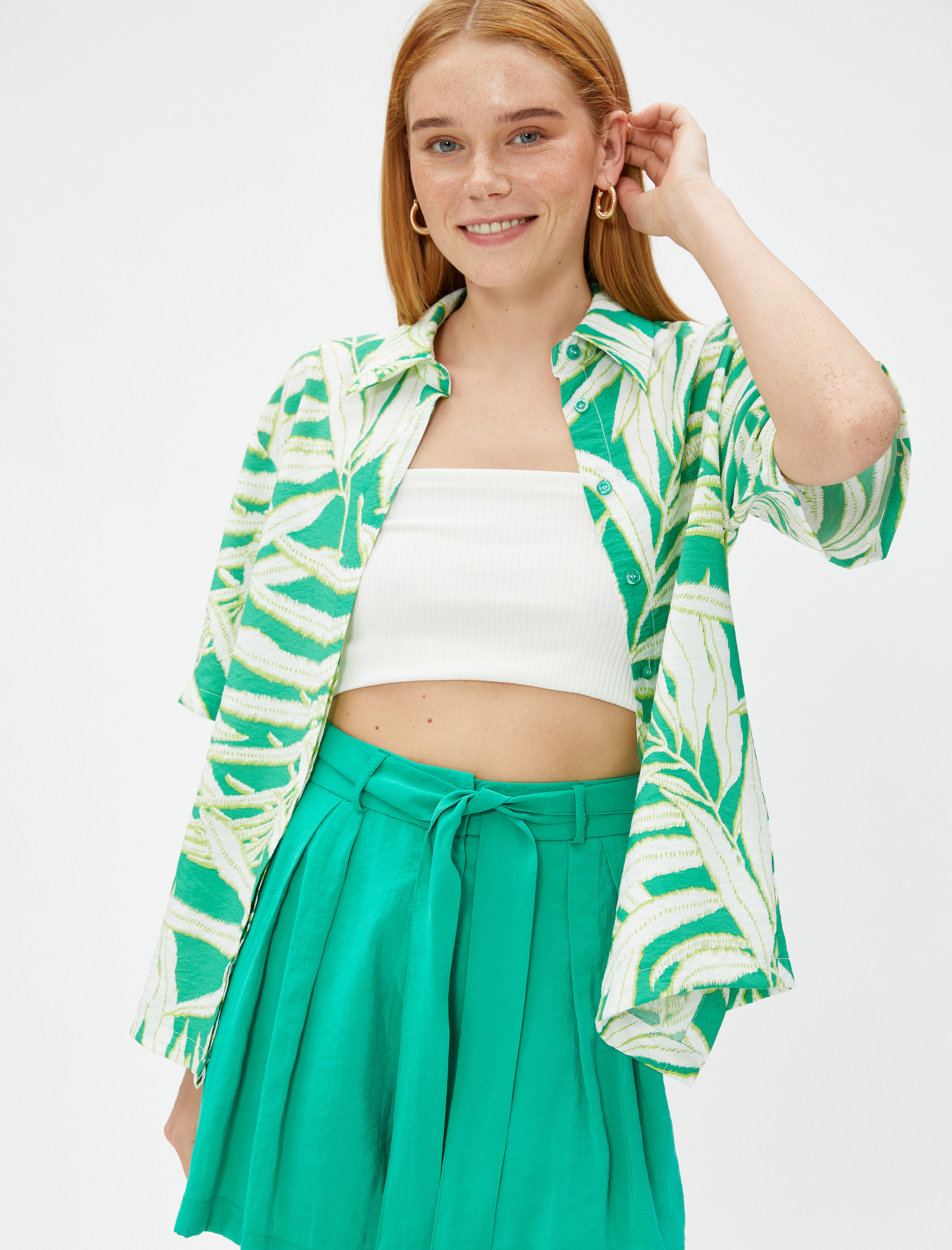   Tropikal Desenli Gömlek Kısa Kollu Relax Fit