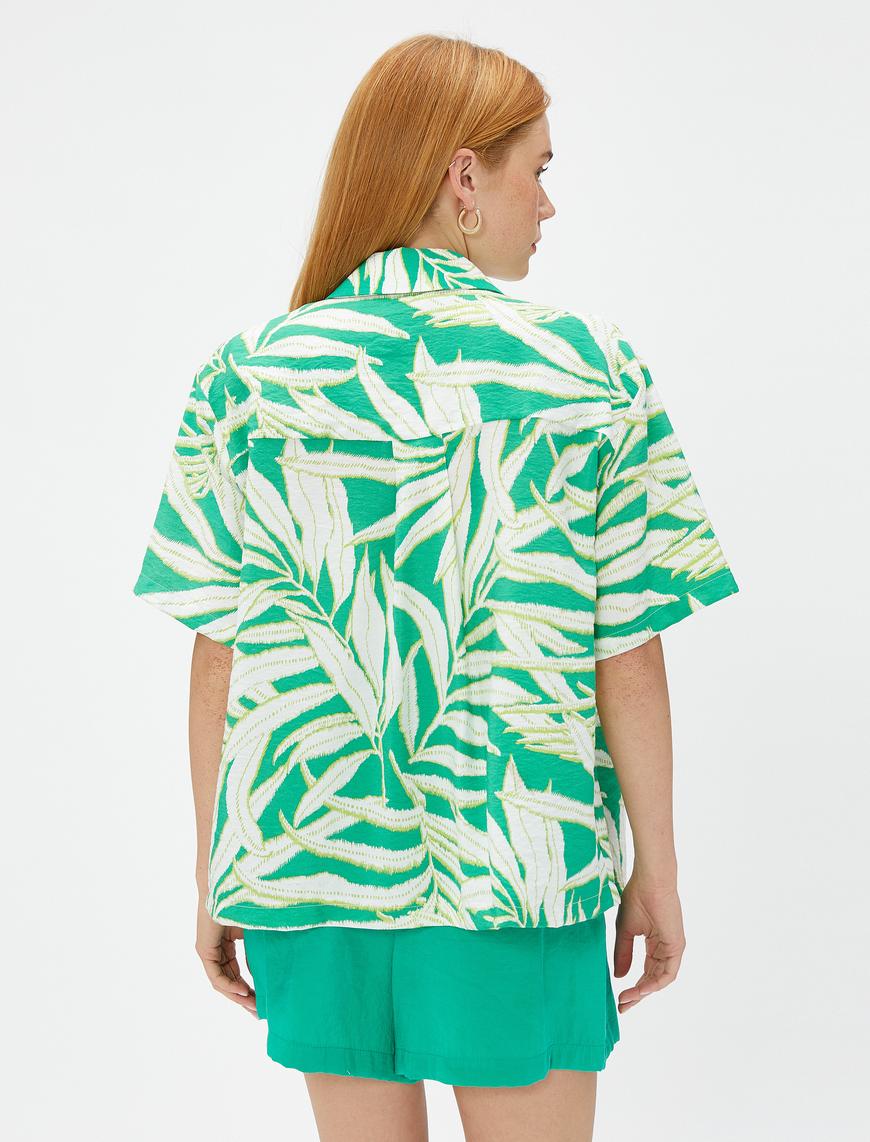   Tropikal Desenli Gömlek Kısa Kollu Relax Fit