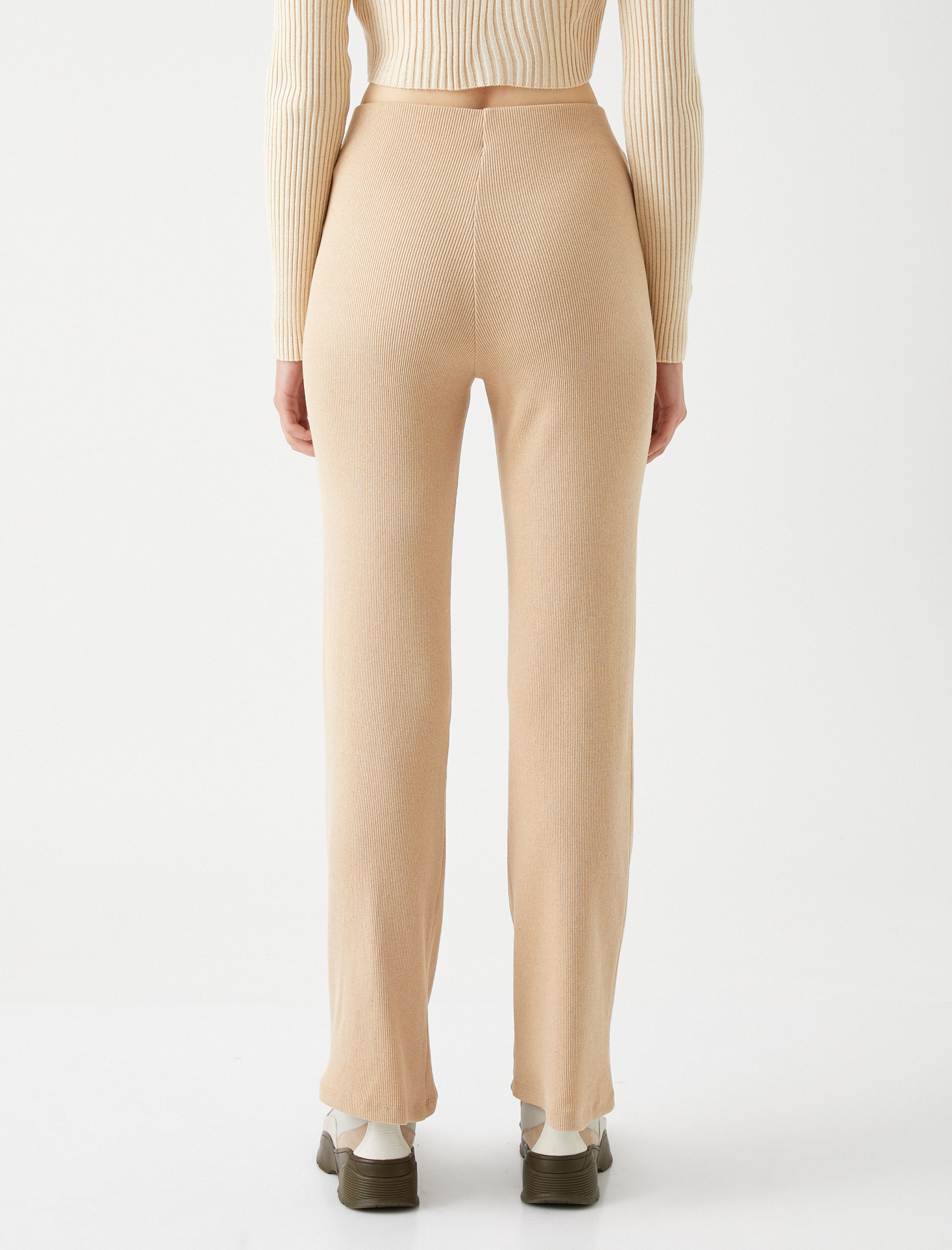   Fitilli Tayt Pantolon Düz Paça Yüksek Bel