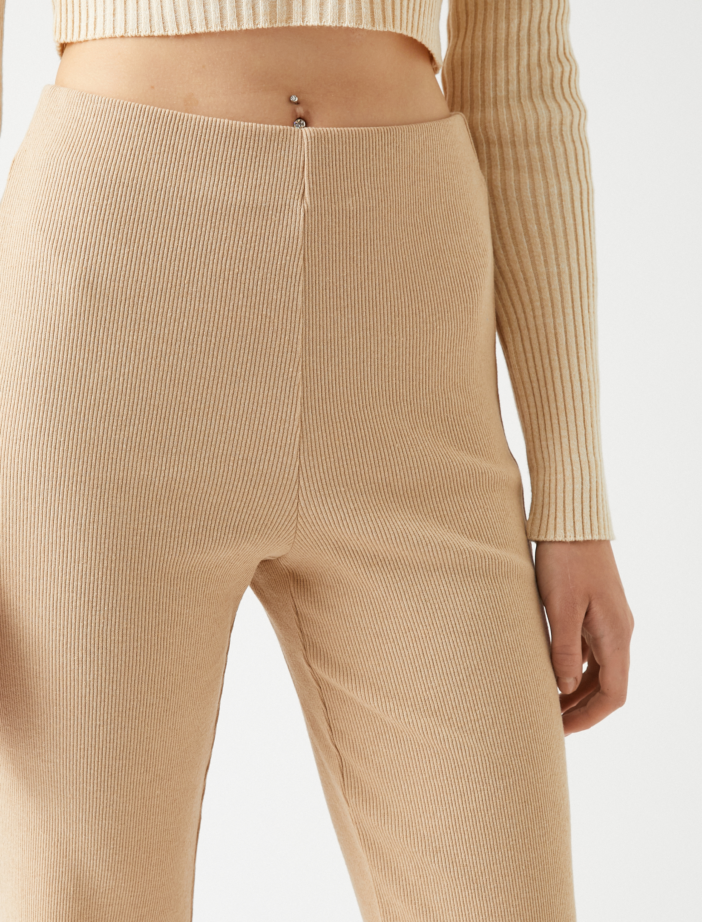   Fitilli Tayt Pantolon Düz Paça Yüksek Bel