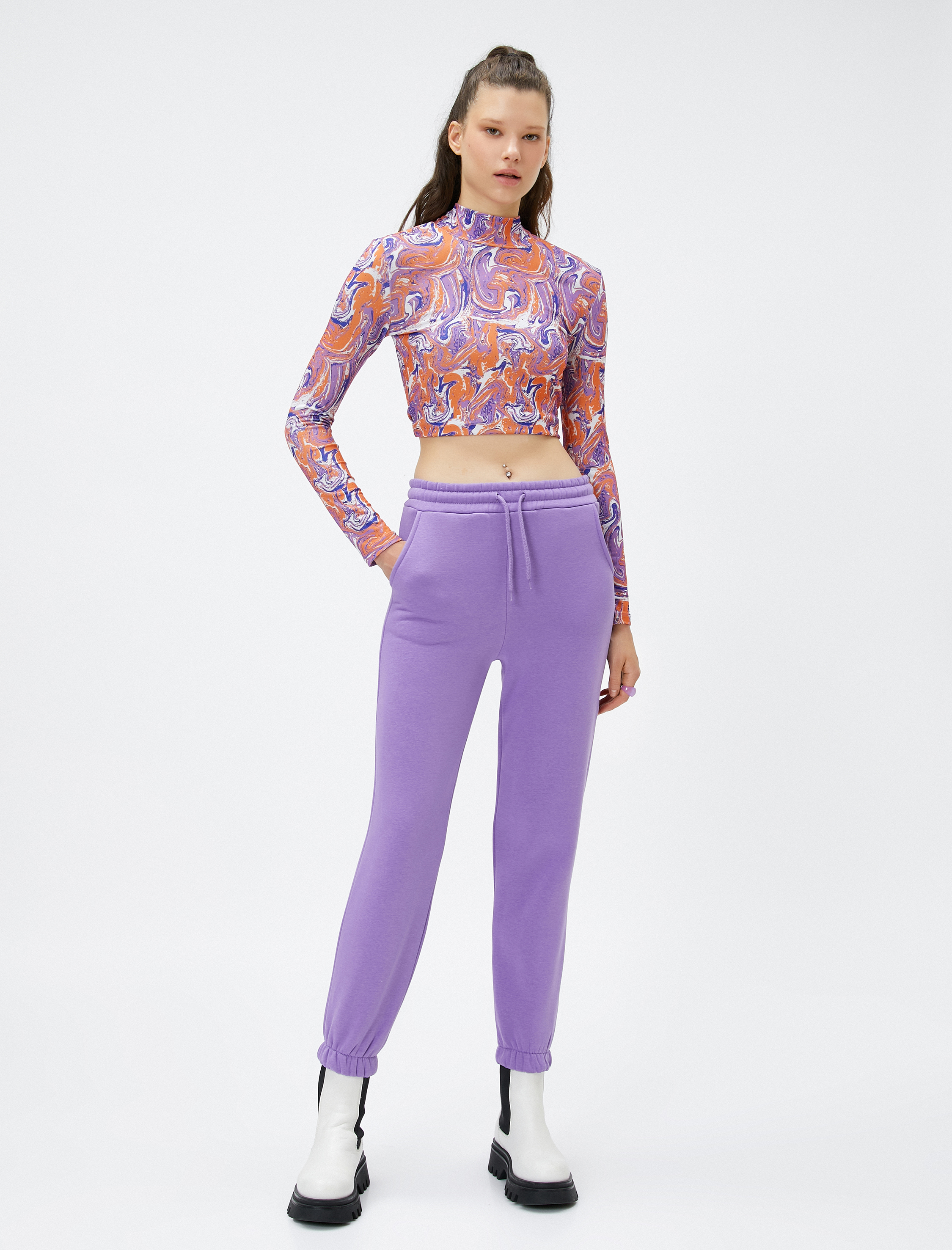   Şardonlu Jogger Eşofman Altı Beli Lastikli Bağcıklı Cep Detaylı