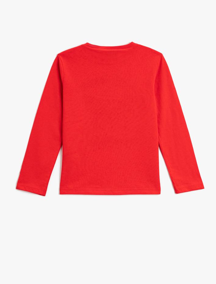 Kız Çocuk Kelebekli Tişört Uzun Kollu Bisiklet Yaka Baskılı Pamuklu