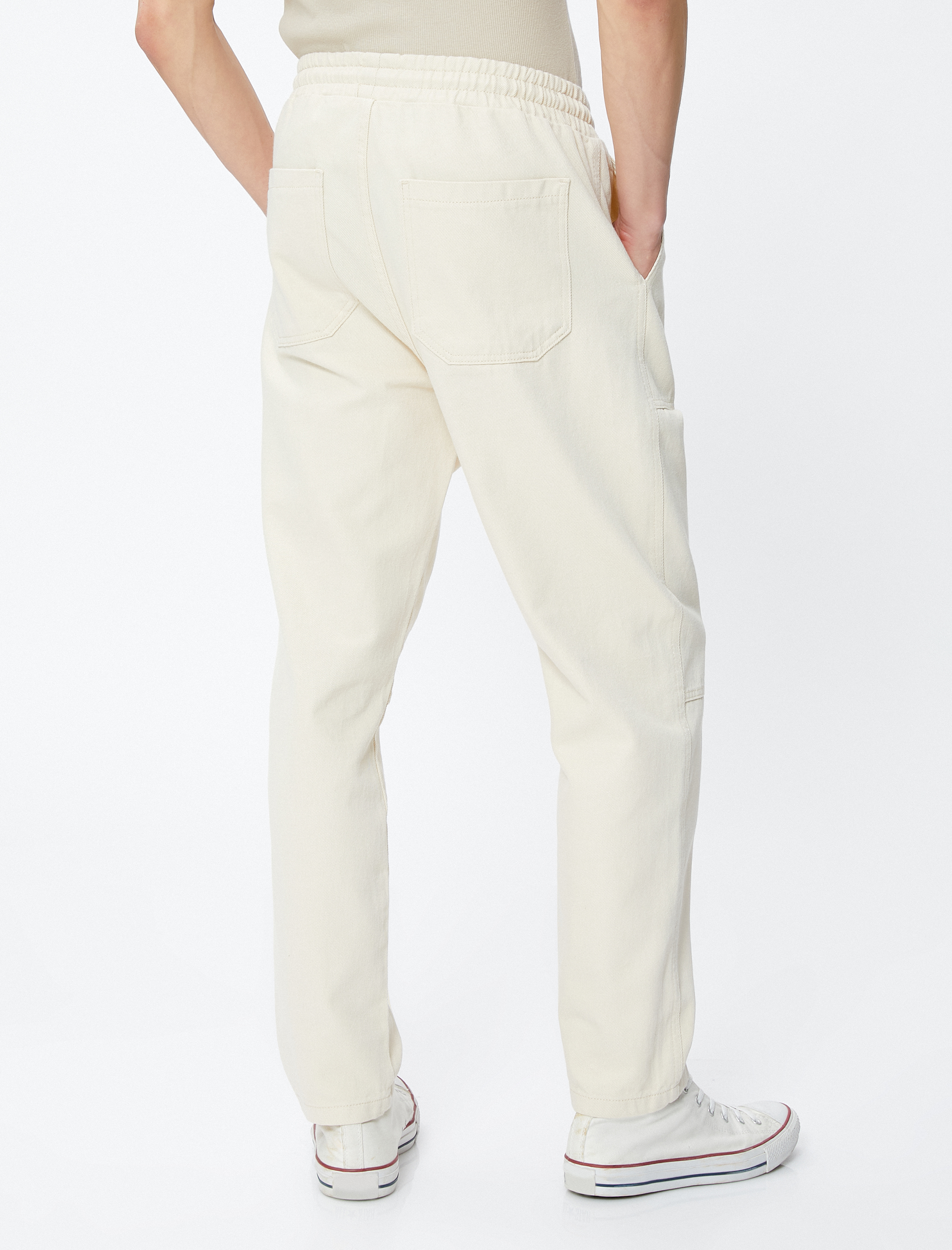   Beli Bağcıklı Pantolon Cep Detaylı Pamuklu