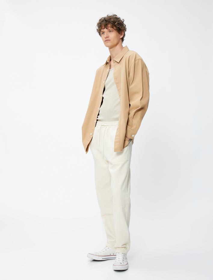  Beli Bağcıklı Pantolon Cep Detaylı Pamuklu