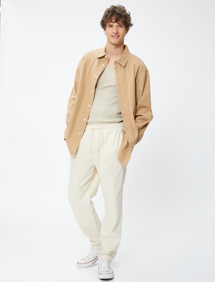  Beli Bağcıklı Pantolon Cep Detaylı Pamuklu