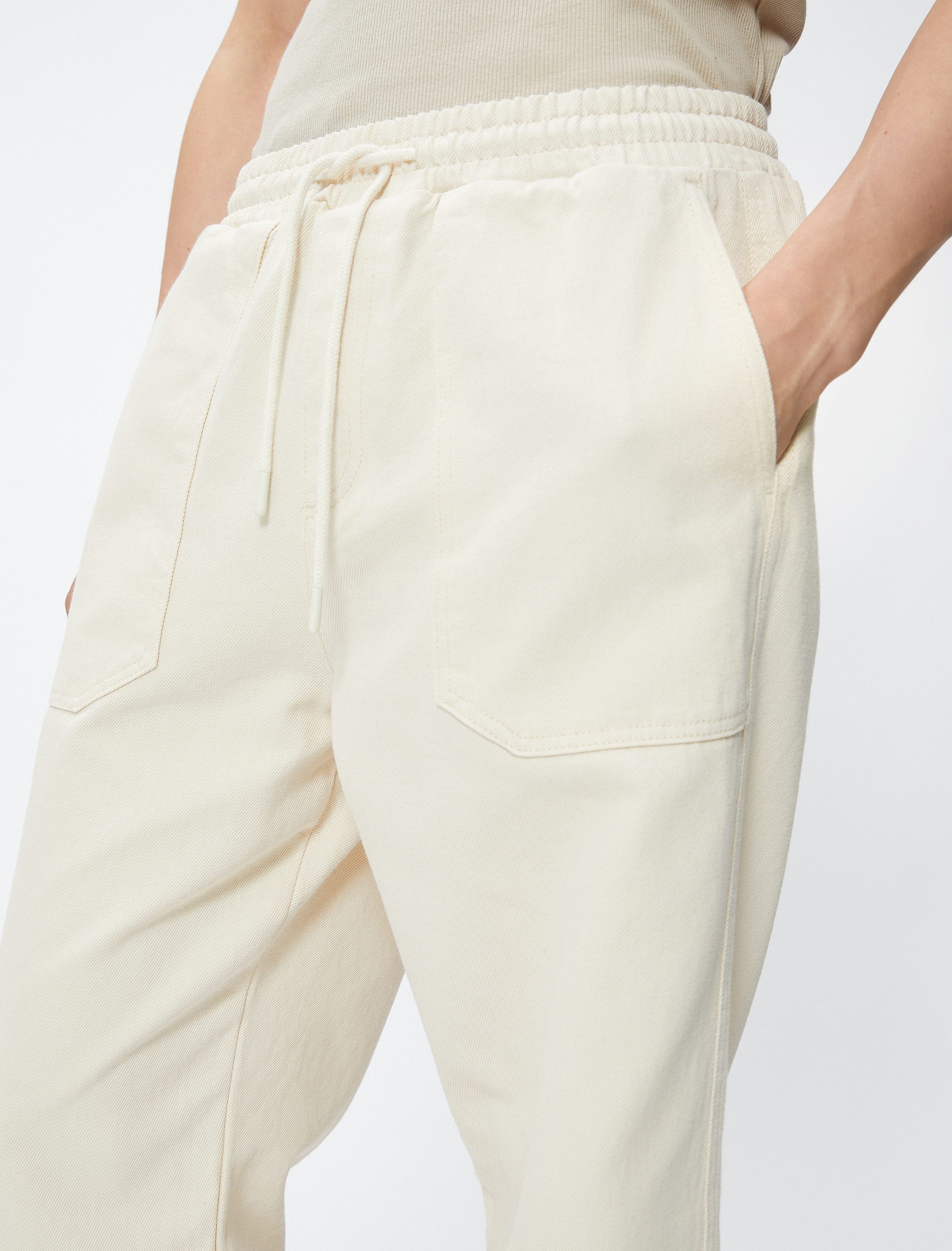   Beli Bağcıklı Pantolon Cep Detaylı Pamuklu