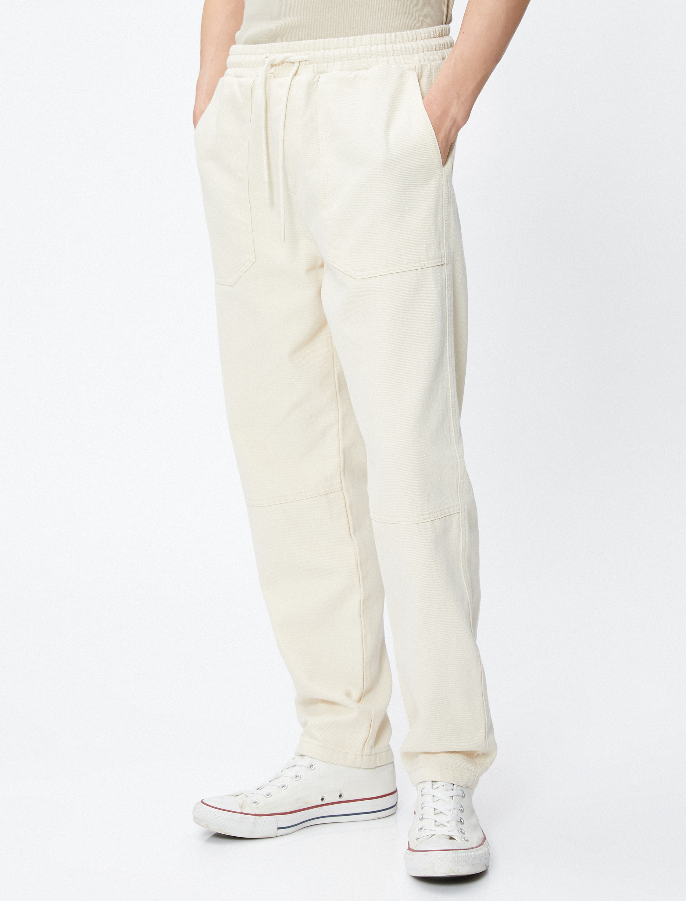   Beli Bağcıklı Pantolon Cep Detaylı Pamuklu