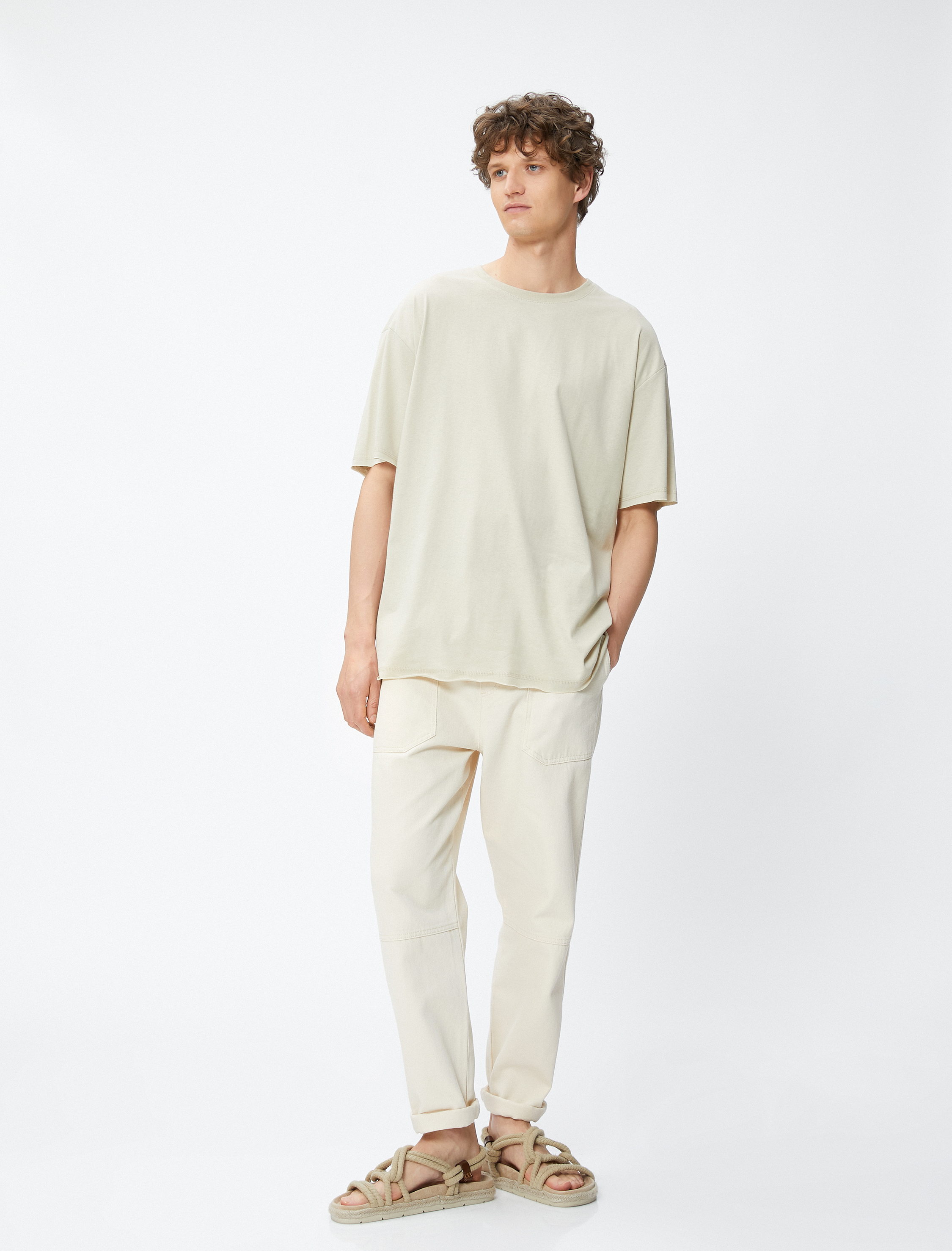 Oversize Tişört Basic Yarım Kollu Bisiklet Yaka