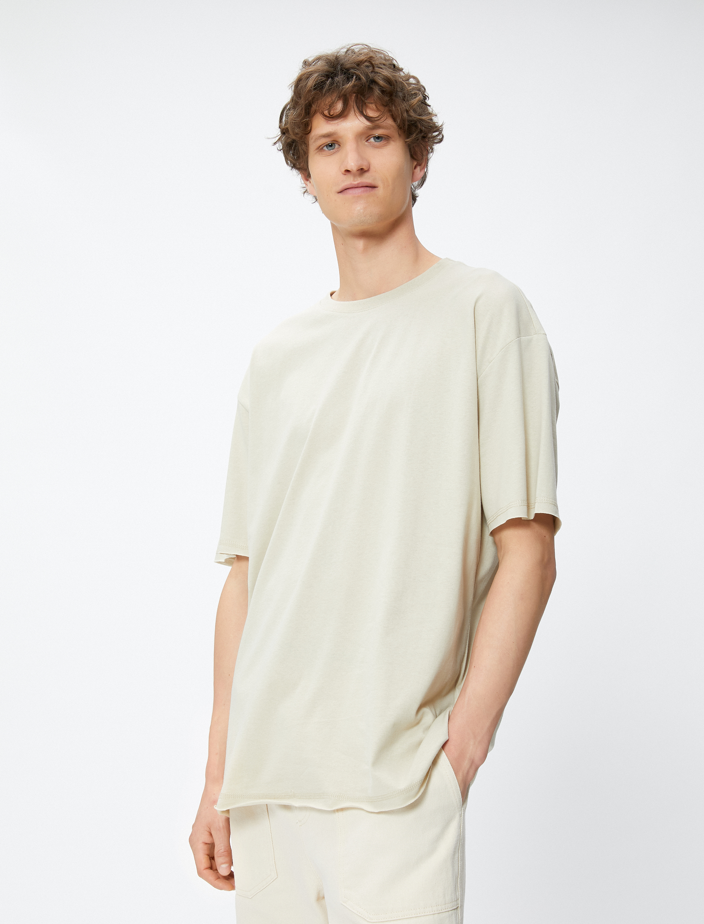 Oversize Tişört Basic Yarım Kollu Bisiklet Yaka