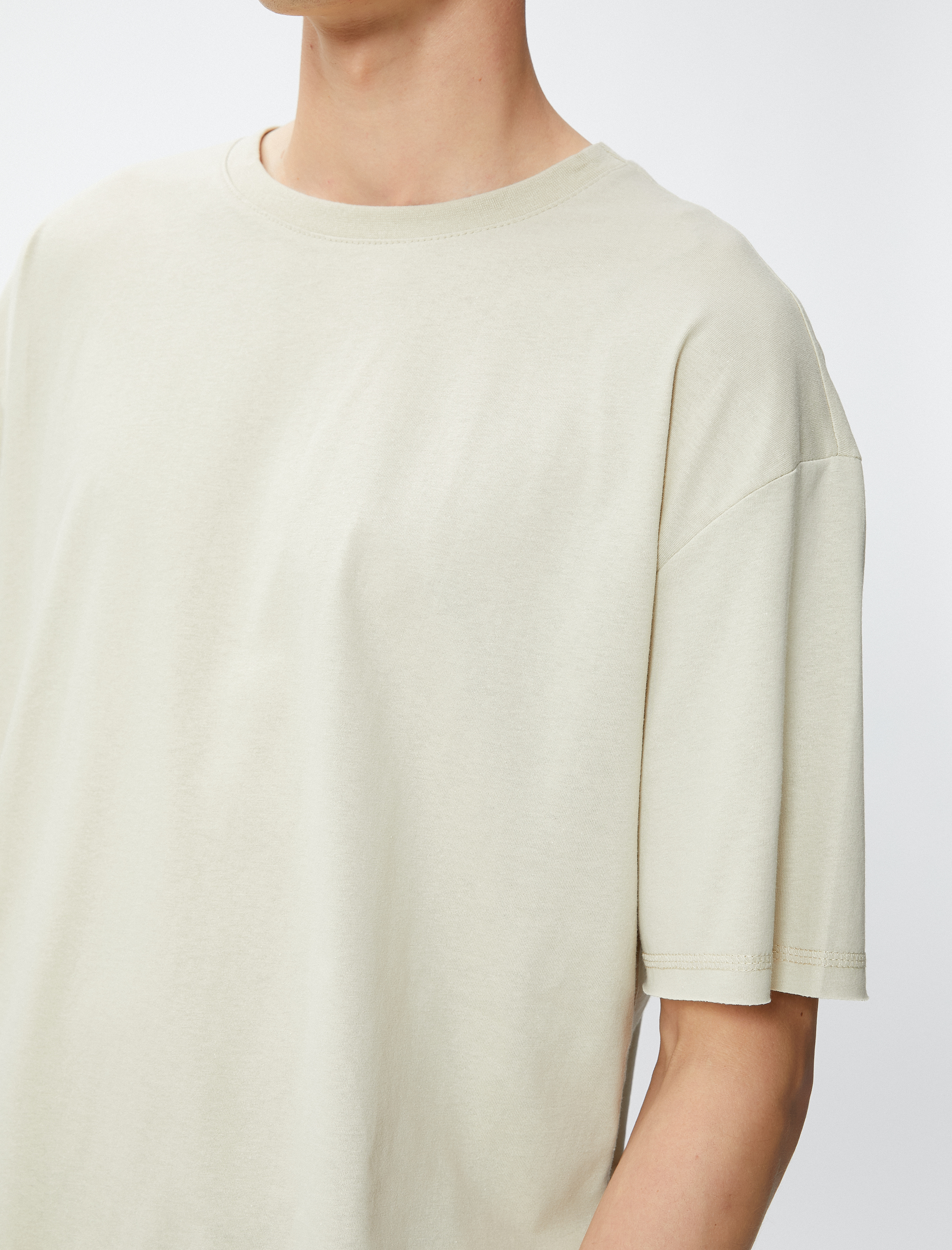 Oversize Tişört Basic Yarım Kollu Bisiklet Yaka