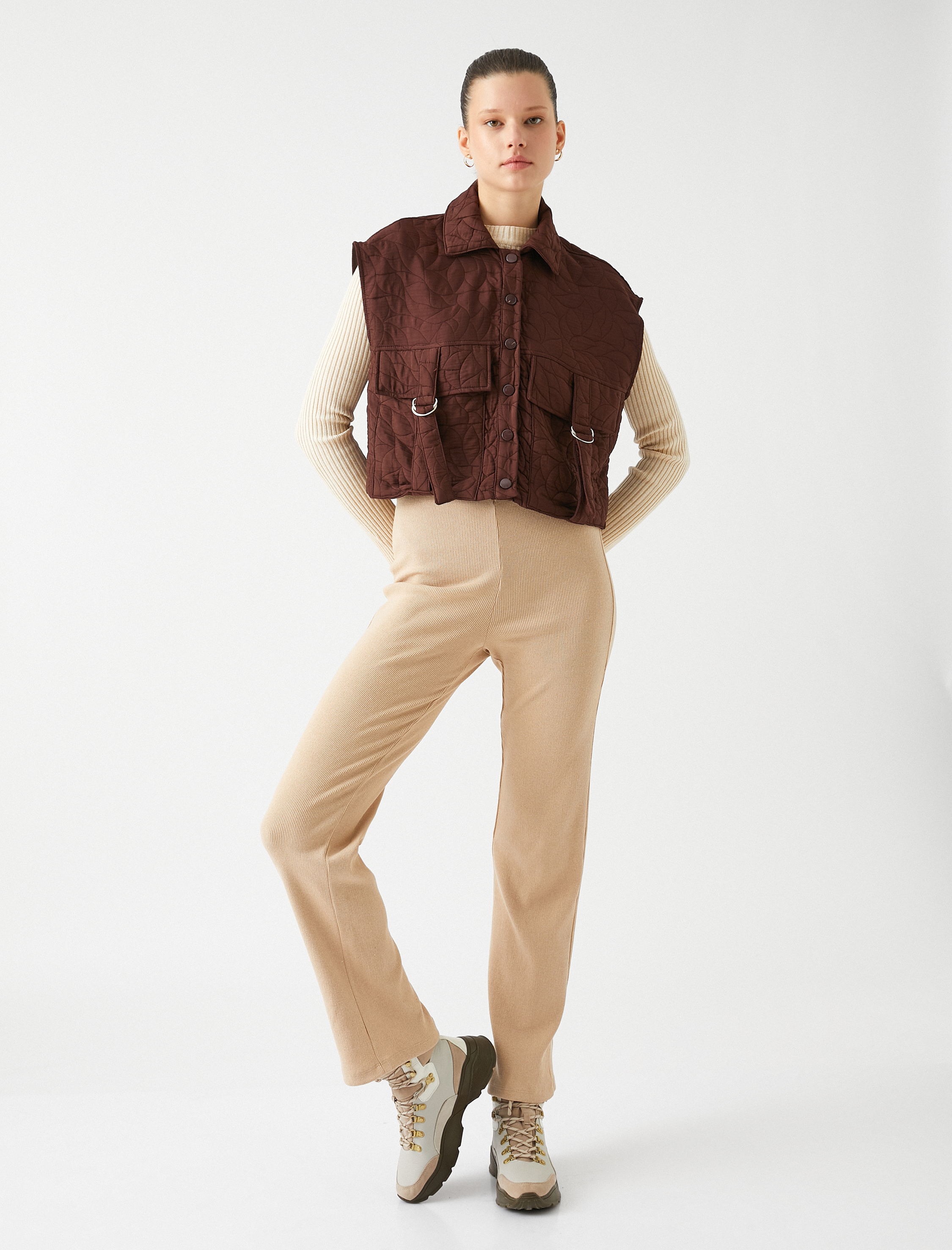   Fitilli Tayt Pantolon Düz Paça Yüksek Bel