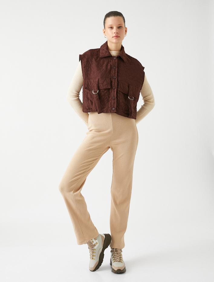  Fitilli Tayt Pantolon Düz Paça Yüksek Bel