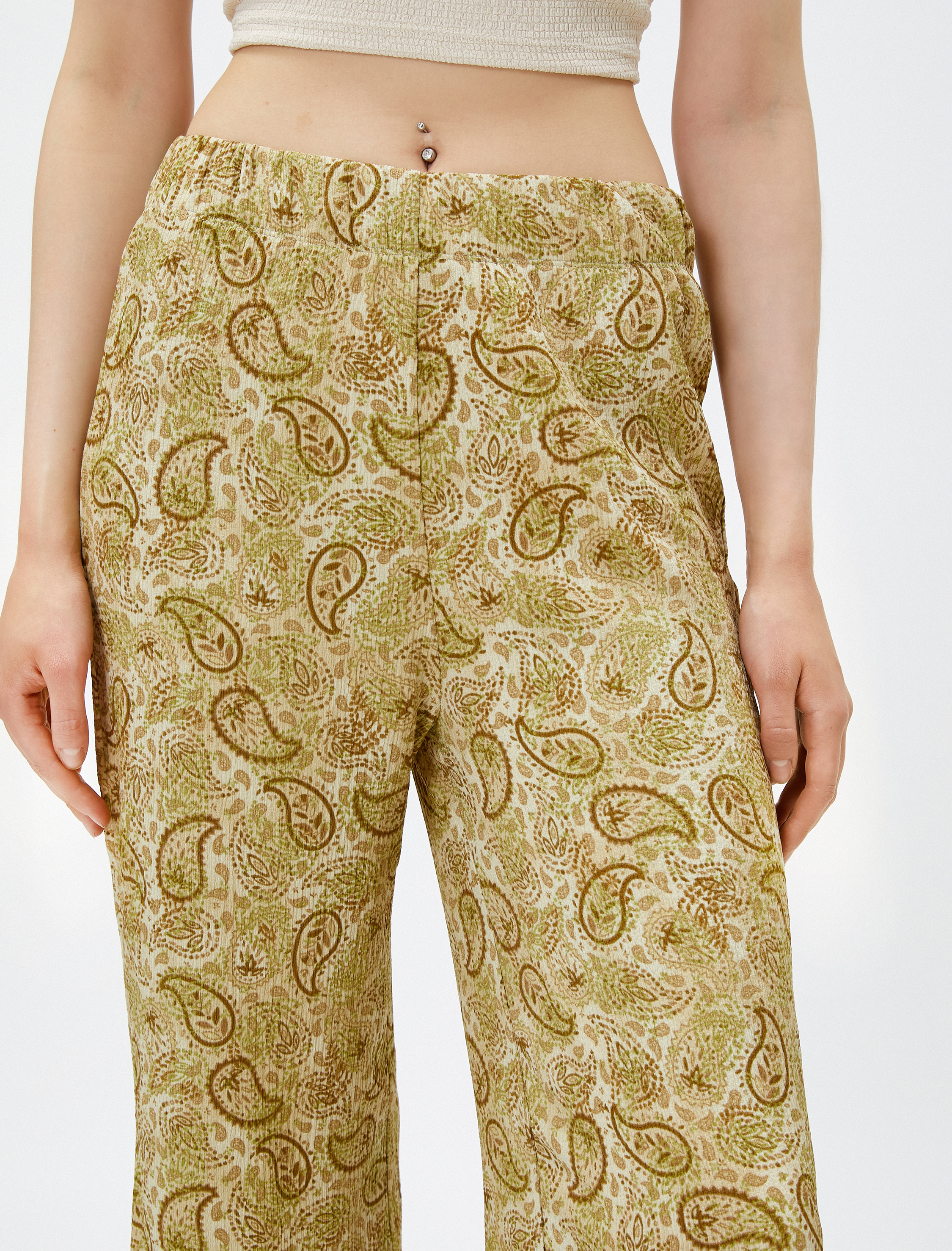   Bol Paça Pantolon Beli Lastikli Rahat Kesim Etnik Desenli Bürümcük