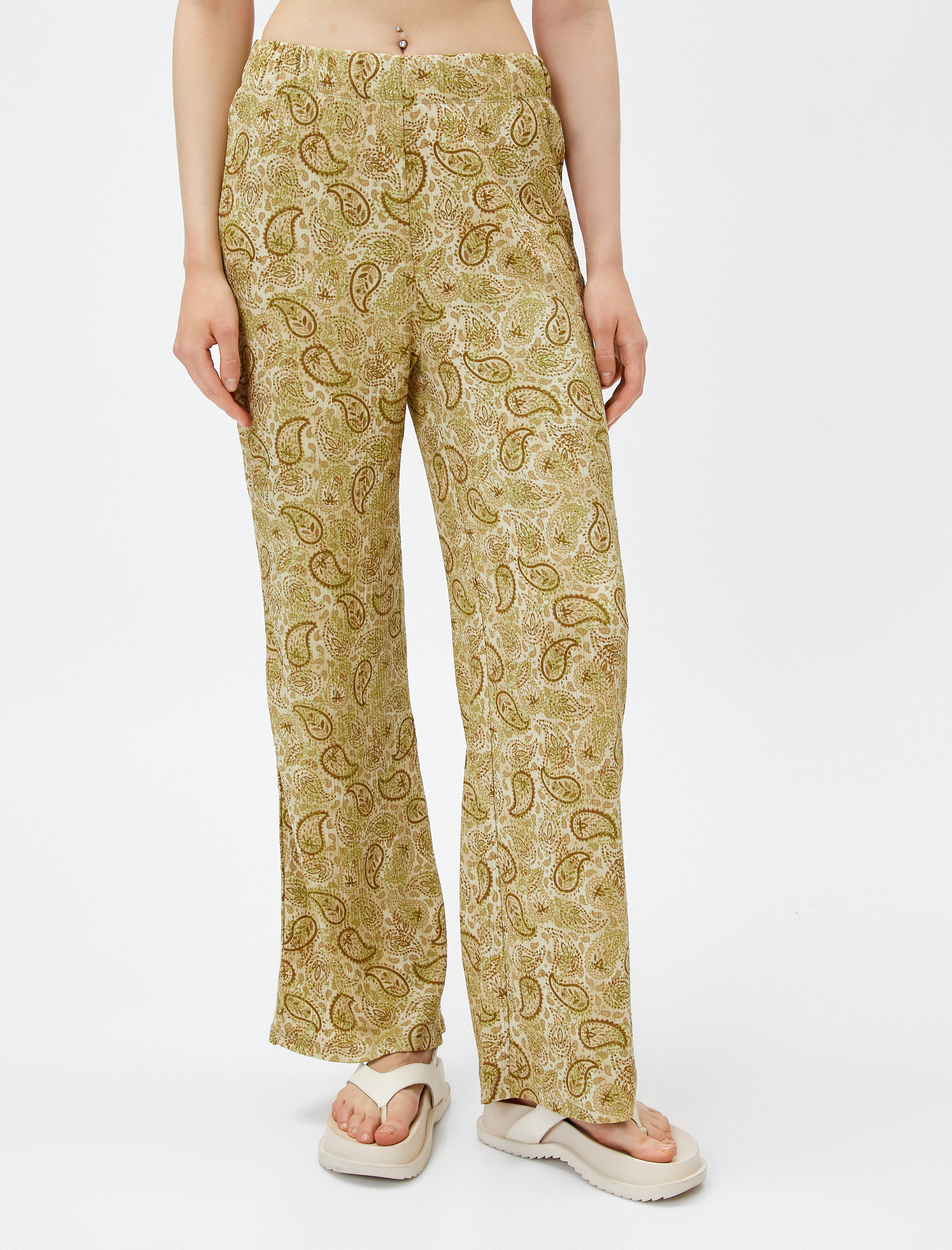   Bol Paça Pantolon Beli Lastikli Rahat Kesim Etnik Desenli Bürümcük