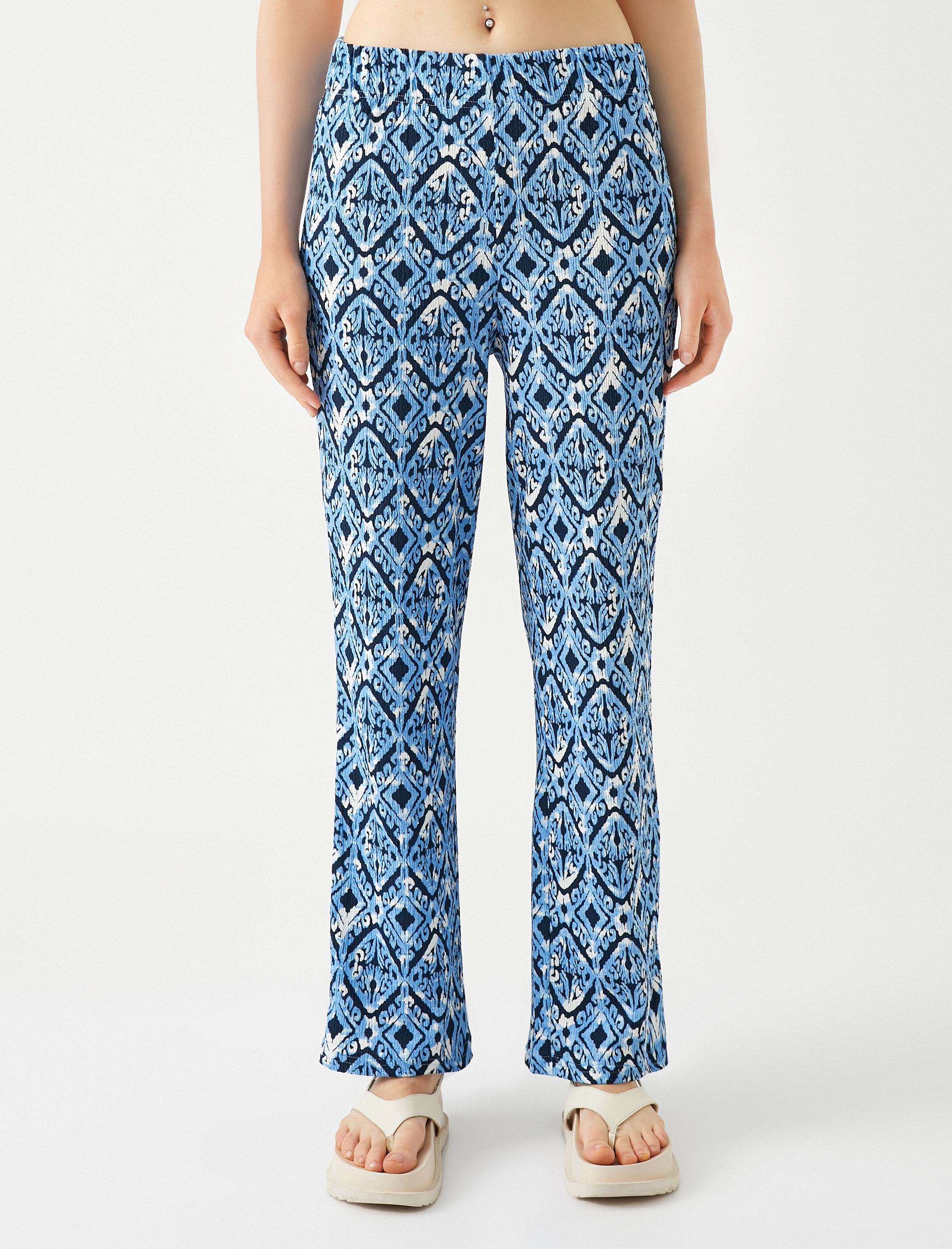   Bol Paça Pantolon Beli Lastikli Rahat Kesim Etnik Desenli Bürümcük