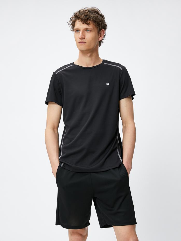  Spor Şort Slogan Baskılı Beli Bağcıklı Cepli