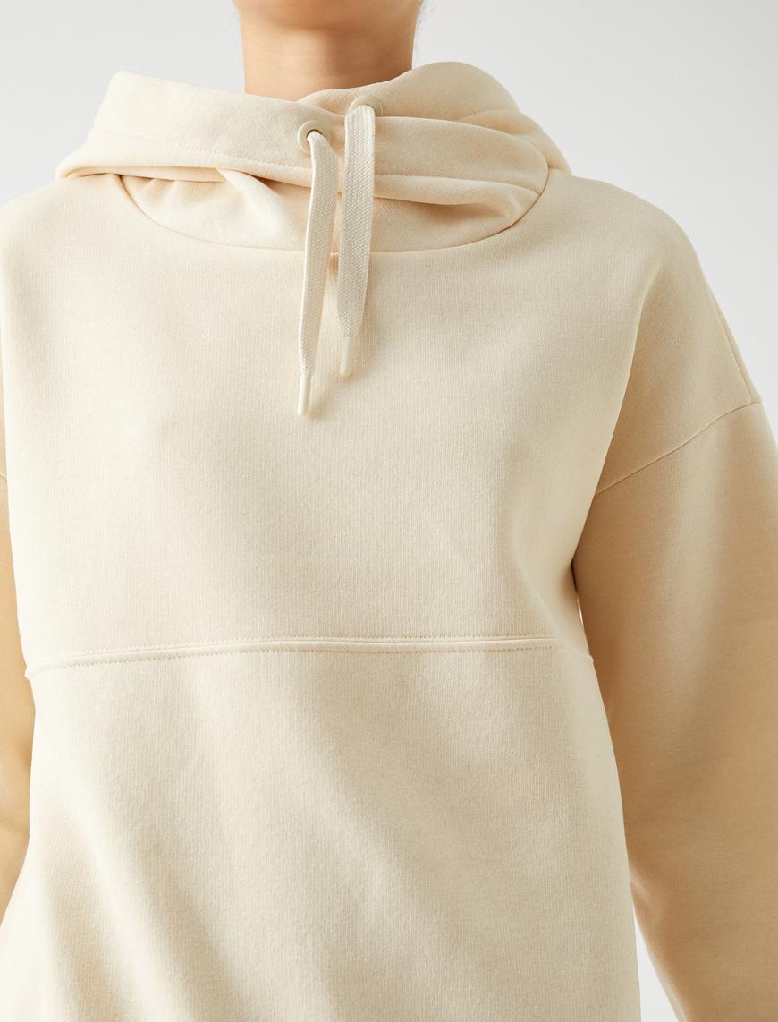   Kapüşonlu Oversize Sweatshirt Ribanalı Dikiş Detaylı