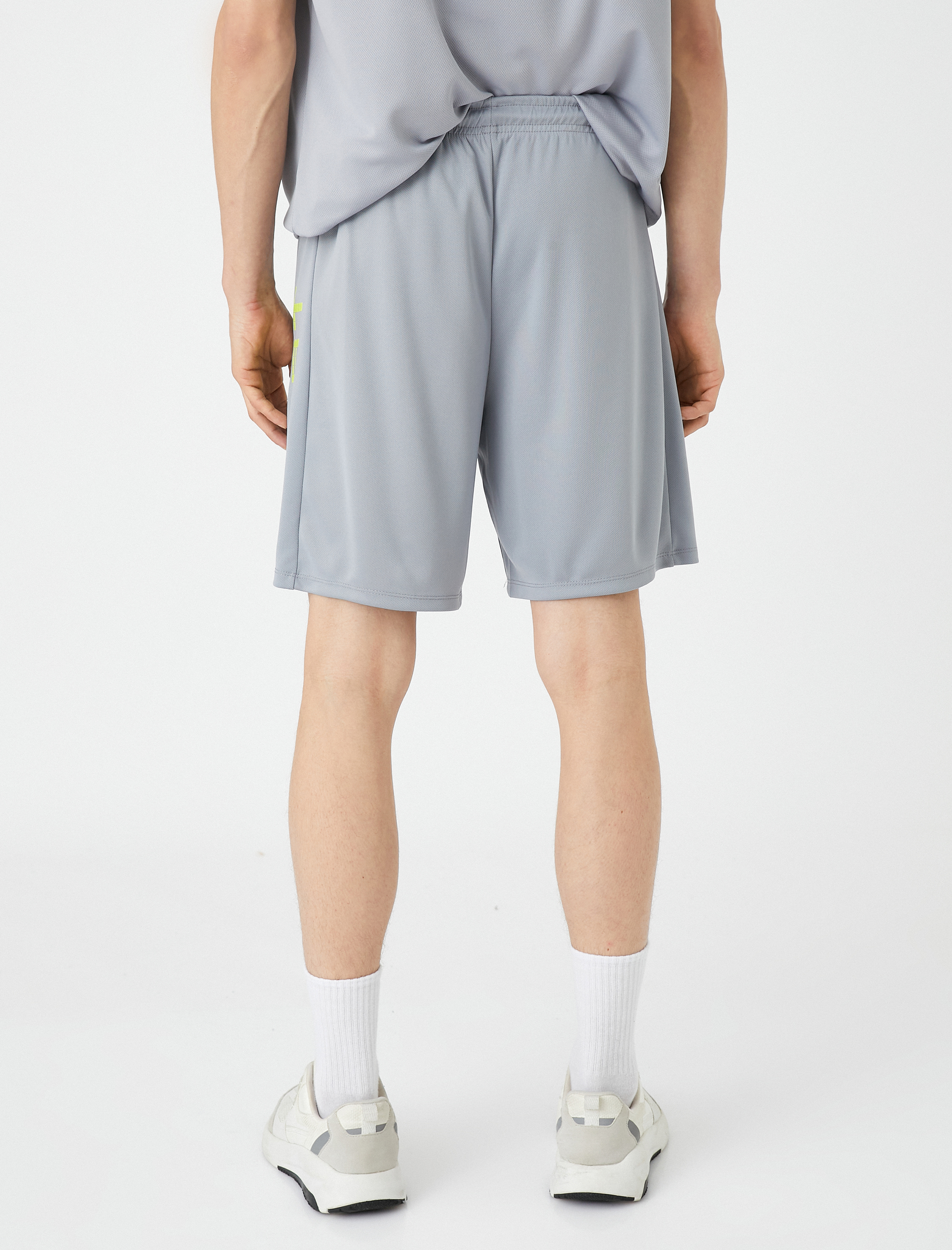   Spor Şort Slogan Baskılı Beli Bağcıklı Cepli