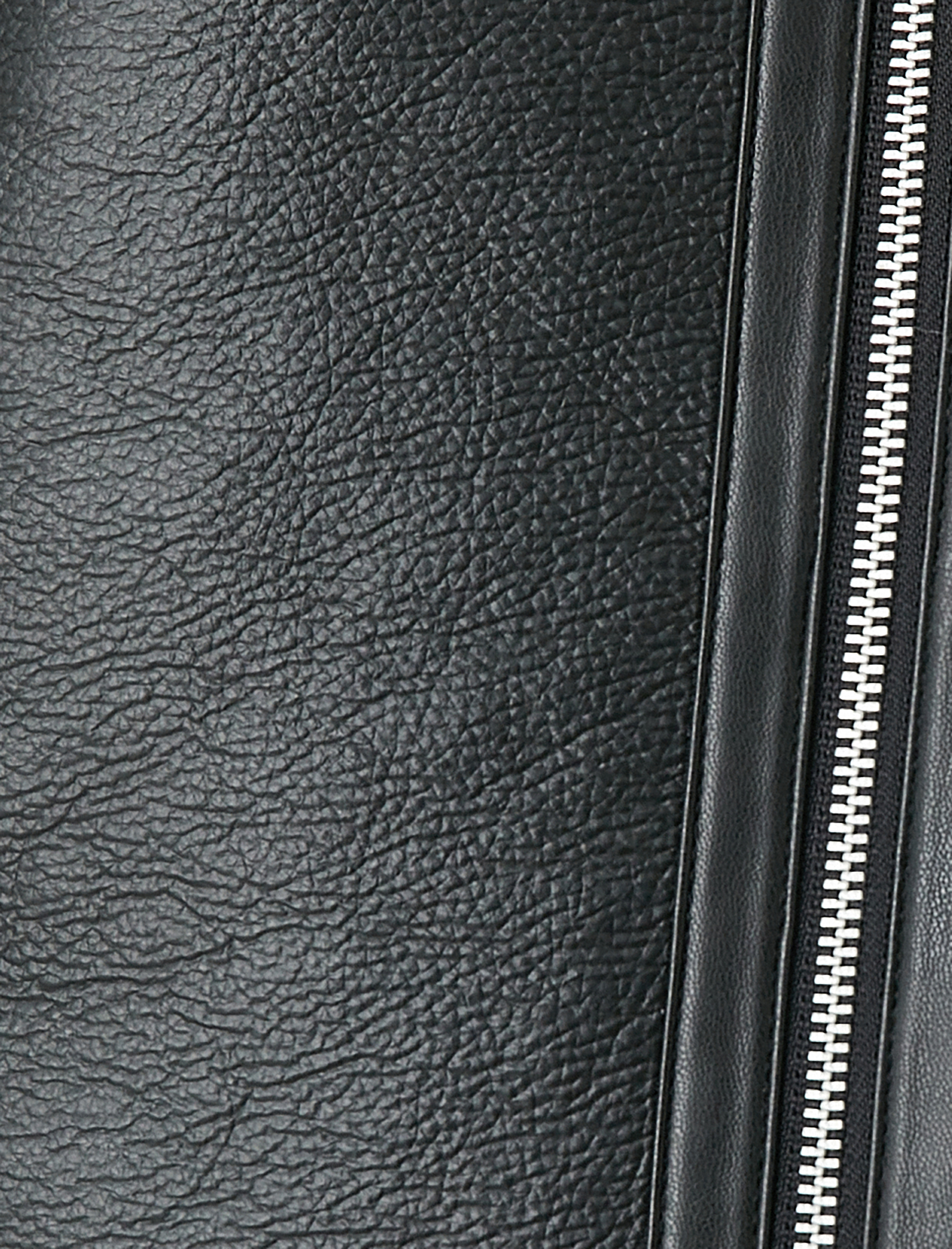   Deri Görünümlü Ceket İçi Suni Kürklü Cep Detaylı Fermuarlı