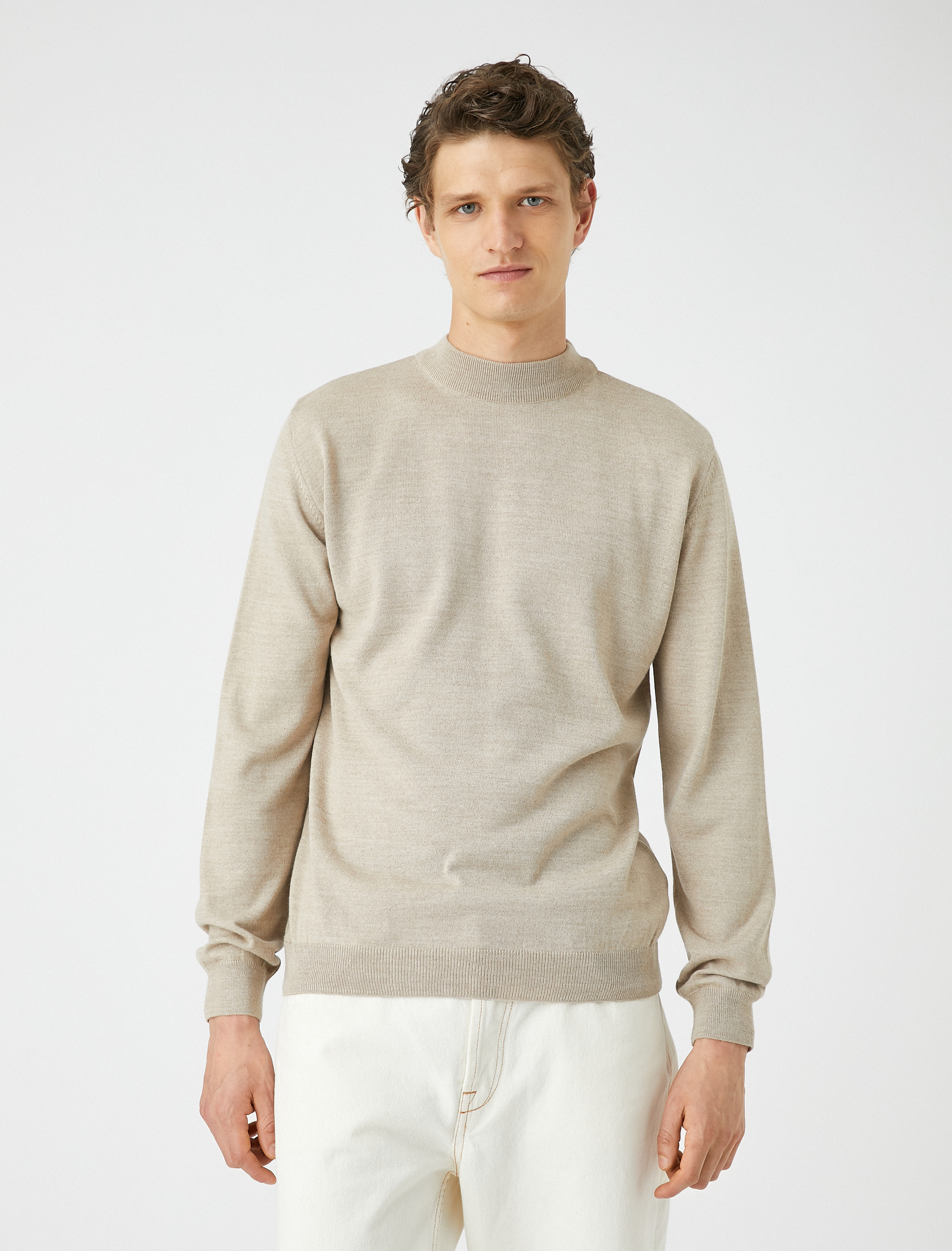   Basic Triko Kazak Yarım Balıkçı Yaka Uzun Kollu