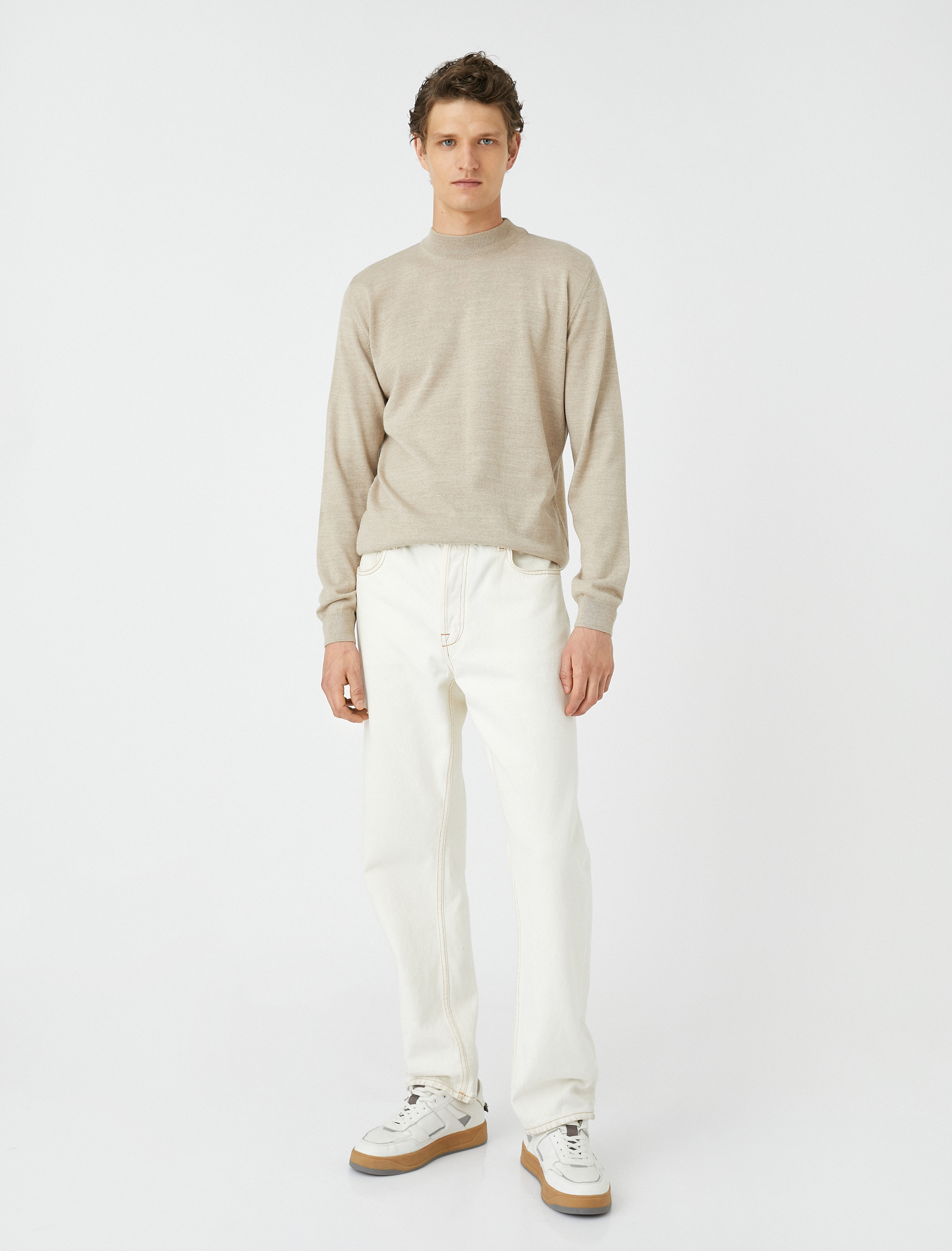   Basic Triko Kazak Yarım Balıkçı Yaka Uzun Kollu