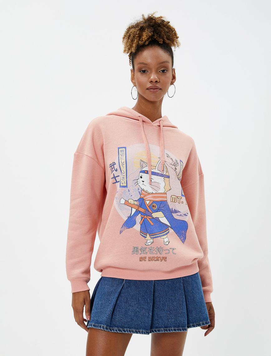  Anime Sweatshirt Kapüşonlu Uzun Kollu Baskılı