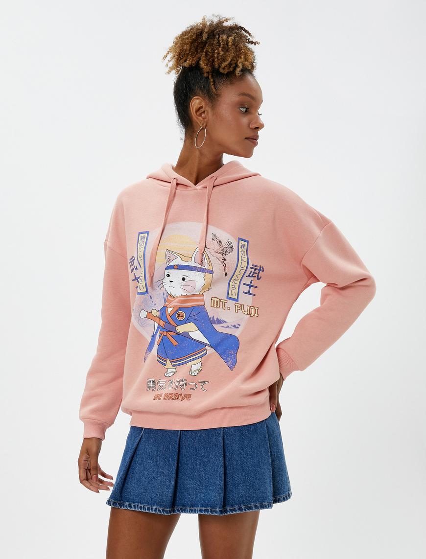   Anime Sweatshirt Kapüşonlu Uzun Kollu Baskılı
