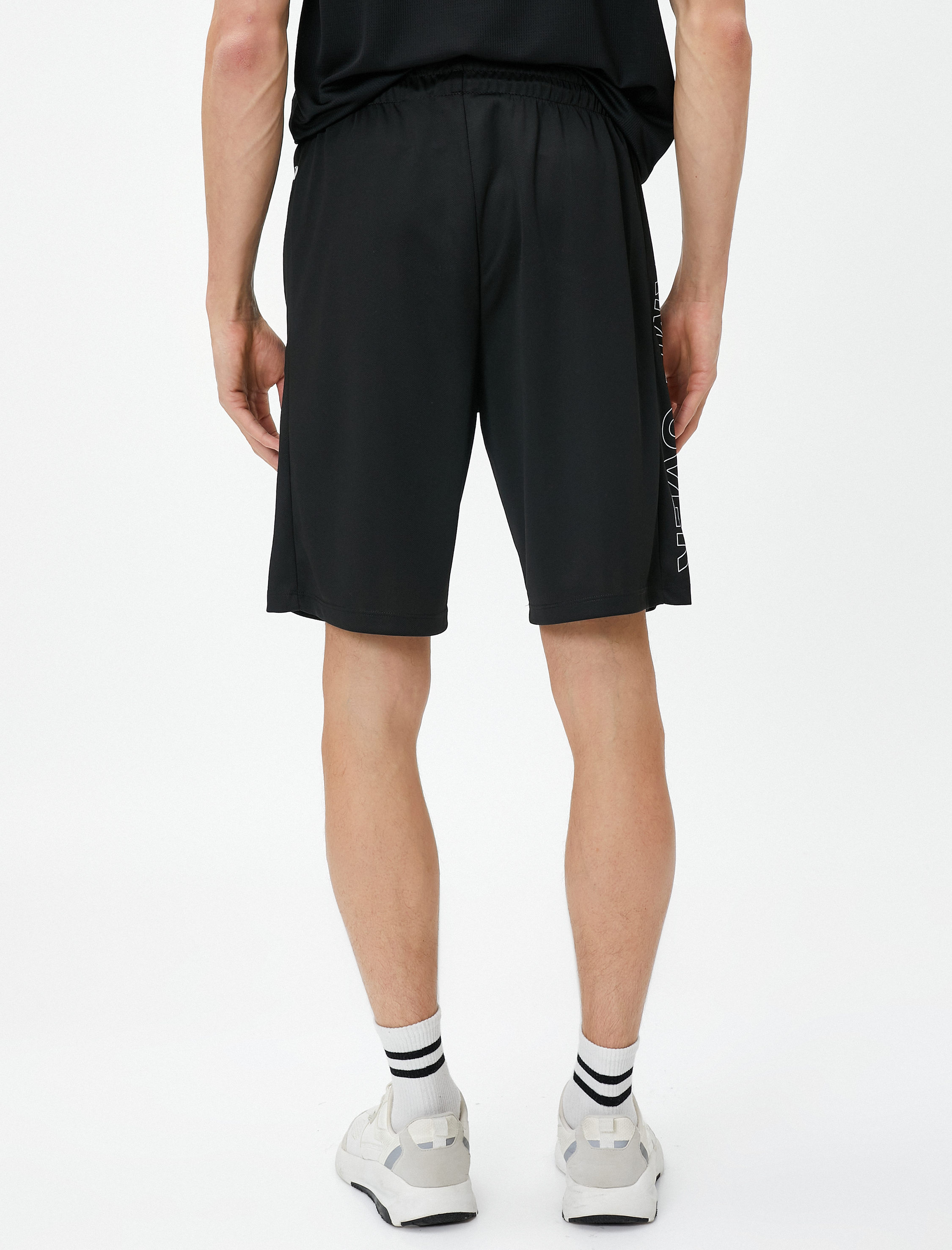   Spor Şort Slogan Baskılı Beli Bağcıklı Cepli