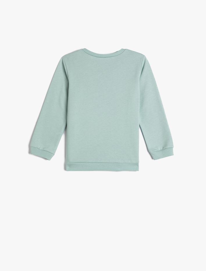 Kız Bebek Sweatshirt Bisiklet Yaka Pamuklu Kedi Baskılı Şardonlu