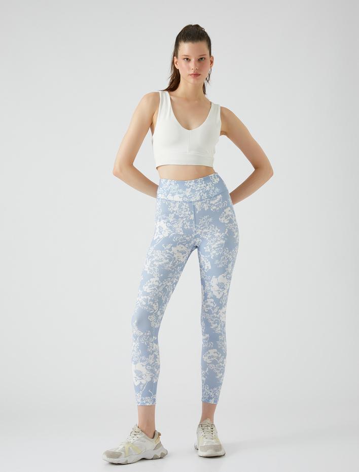  Çiçek Desenli Spor Tayt Yüksek Bel