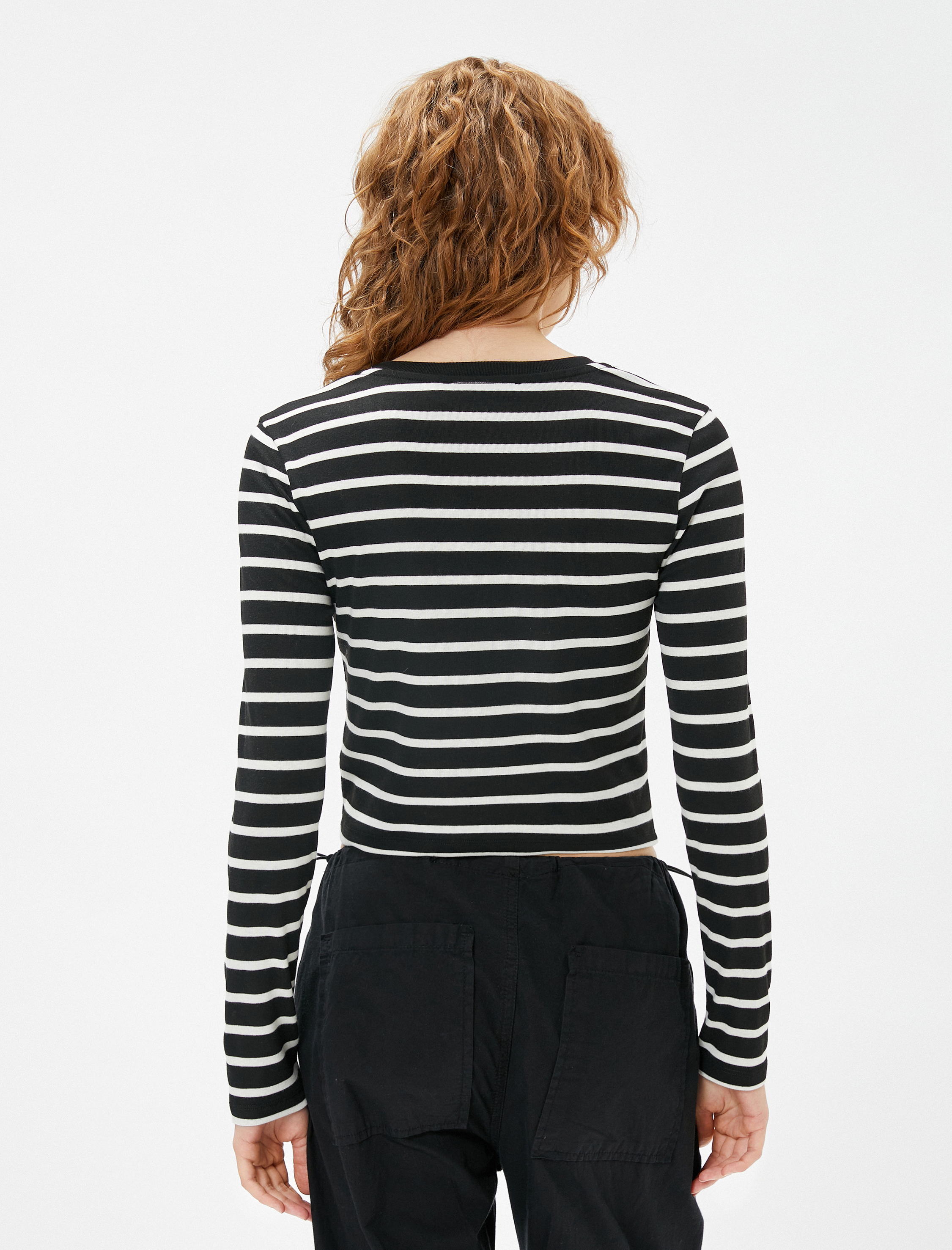   Uzun Kollu Tişört Crop Bisiklet Yaka Basic