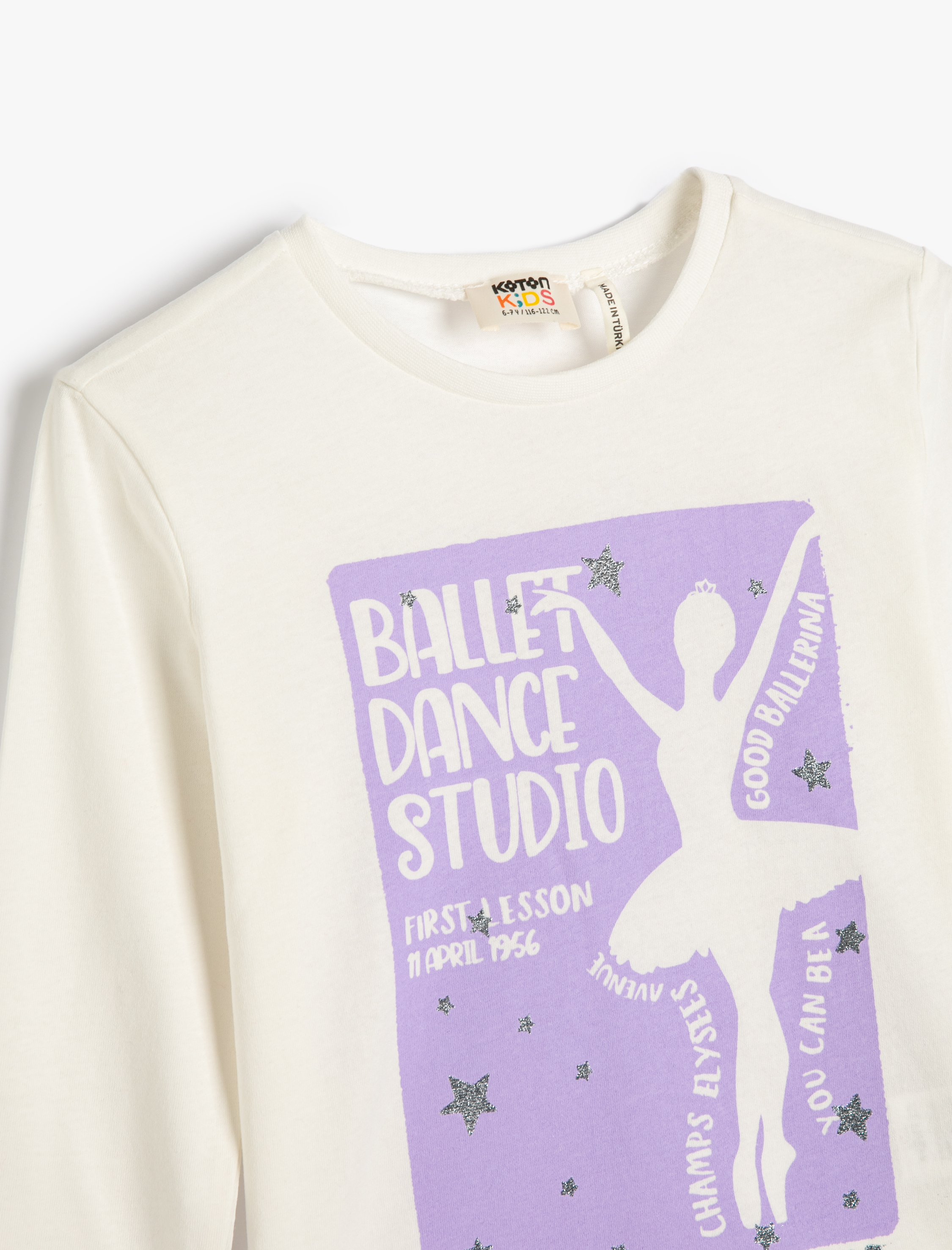  Kız Çocuk Tişört Uzun Kollu Bisiklet Yaka Bale Temalı Baskılı Pamuklu